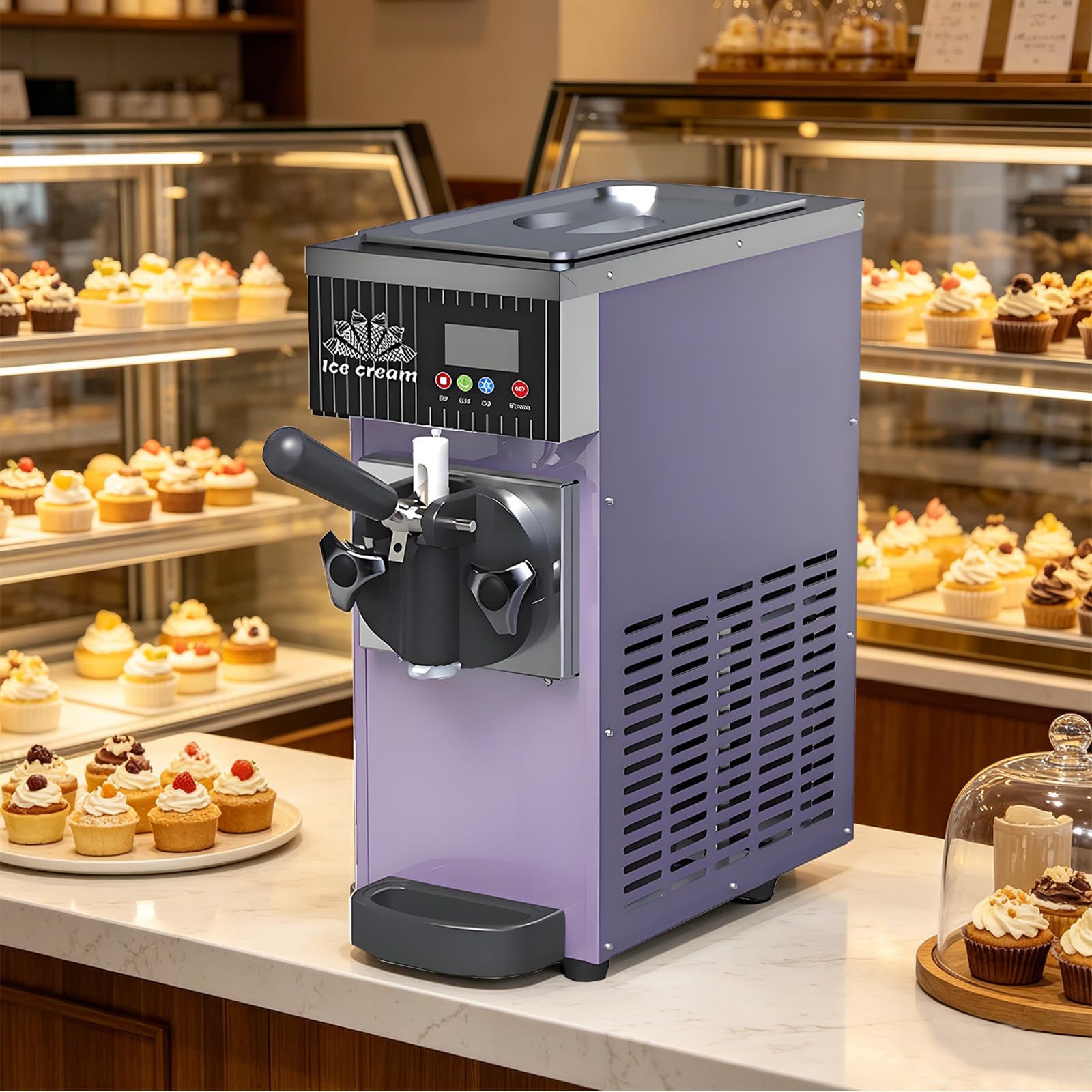 Machine à Glace Italienne pour Domestique Et Commercial, Rendement De 4-5 Kg/H, Pré-Refroidissement, Nettoyage Automatique Et écran Tactile LED,pour Restaurants,Salons De Desserts Purple