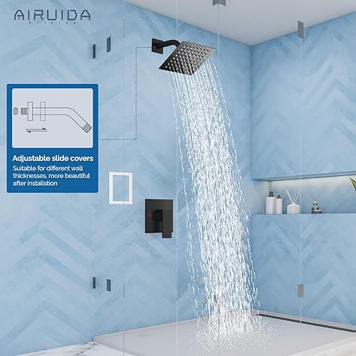 Vista 112 de Airuida Shower Faucet Set Bathroom Rain Shower System SUS304 Stainless Steel Single Handle With Male Threads Rough-in Valve Shower Trim Kit 10 Inch