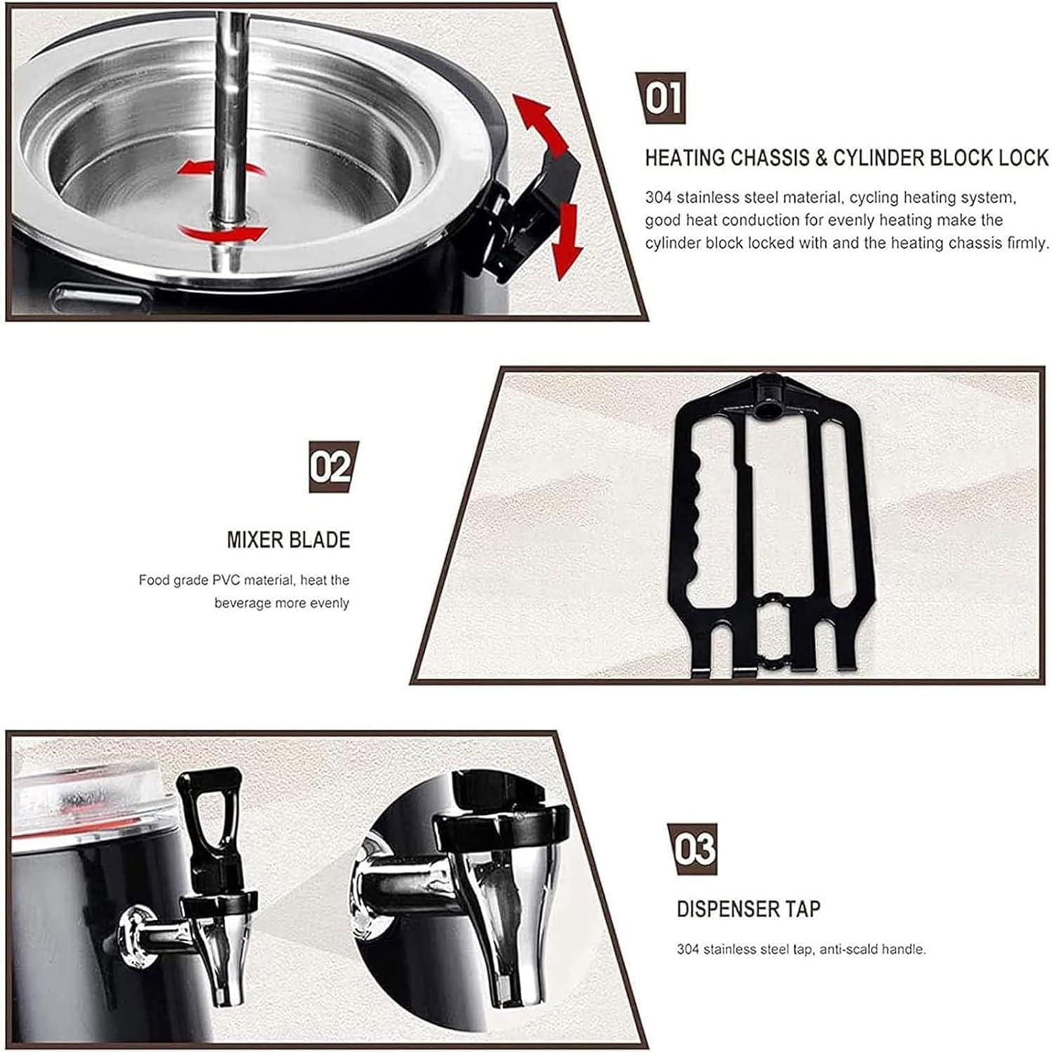 Distributeur de chocolat chaud avec écran LED et robinet, réglable de 30 à 90 °C, pour chauffer le lait, le thé, le café, le jus à la maison ou dans le commerce