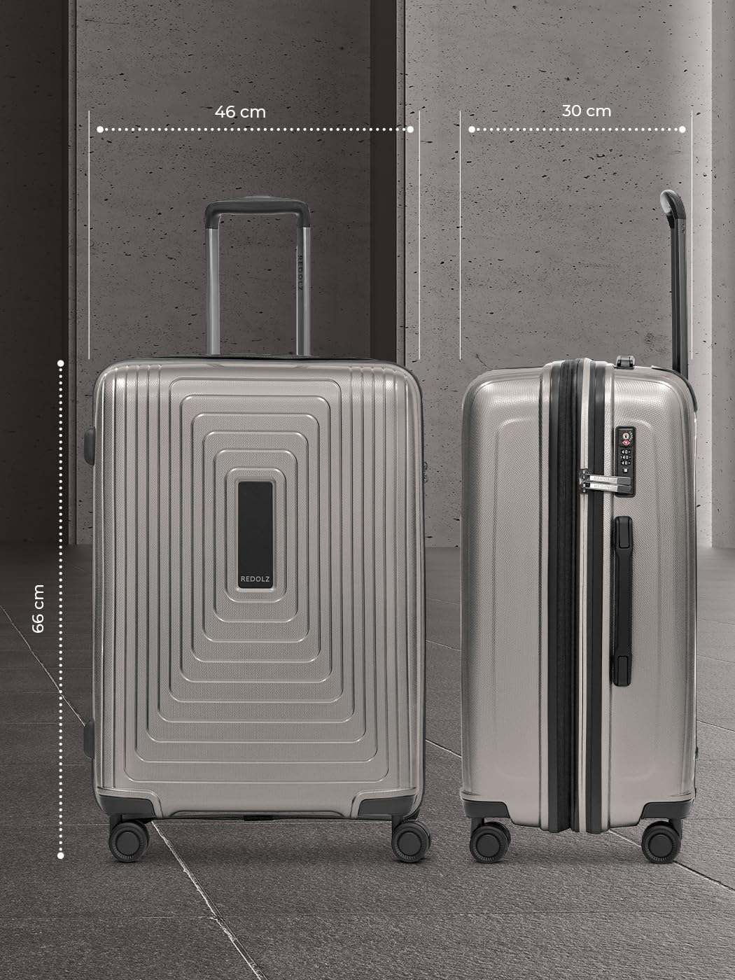 REDOLZ Hartschalen Check-in Koffer M erweiterbar | 46 x 30 x 66 cm, 82–97 Liter, 3,7 kg leicht, Polypropylen, Dehnfalte, Essentials 14