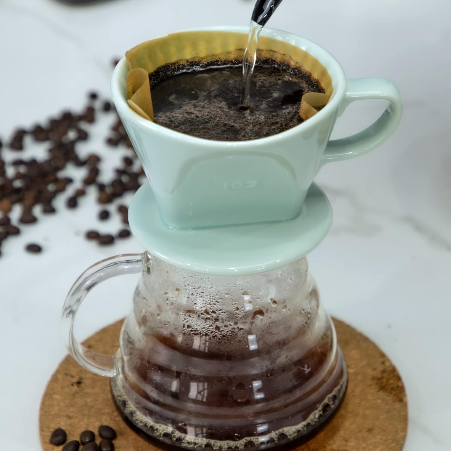 Pour Over Ceramic - Coffee Dripper Ceramic Coffee Maker with 3 Holes Flat Bottom, Porcelain Slow Filter Cone for Travel, Camping, Office, Home, Coffee Maker Brew…