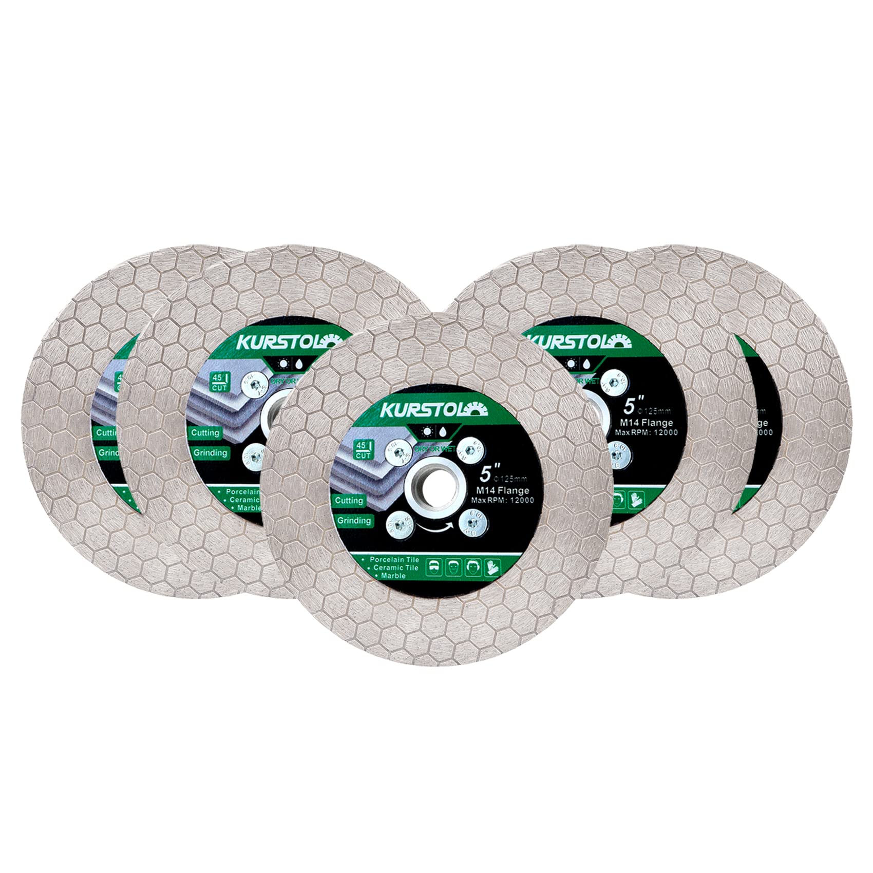 KURSTOL Tile Diamond Saw Blade - 5pcs 125mm Dual-Purpose Diamond Cutting Disc,Angel Grinder Blade Arbor M14 thread for Cutting and Grinding Ceramic Tiles,Porcelain,Granite,Marble