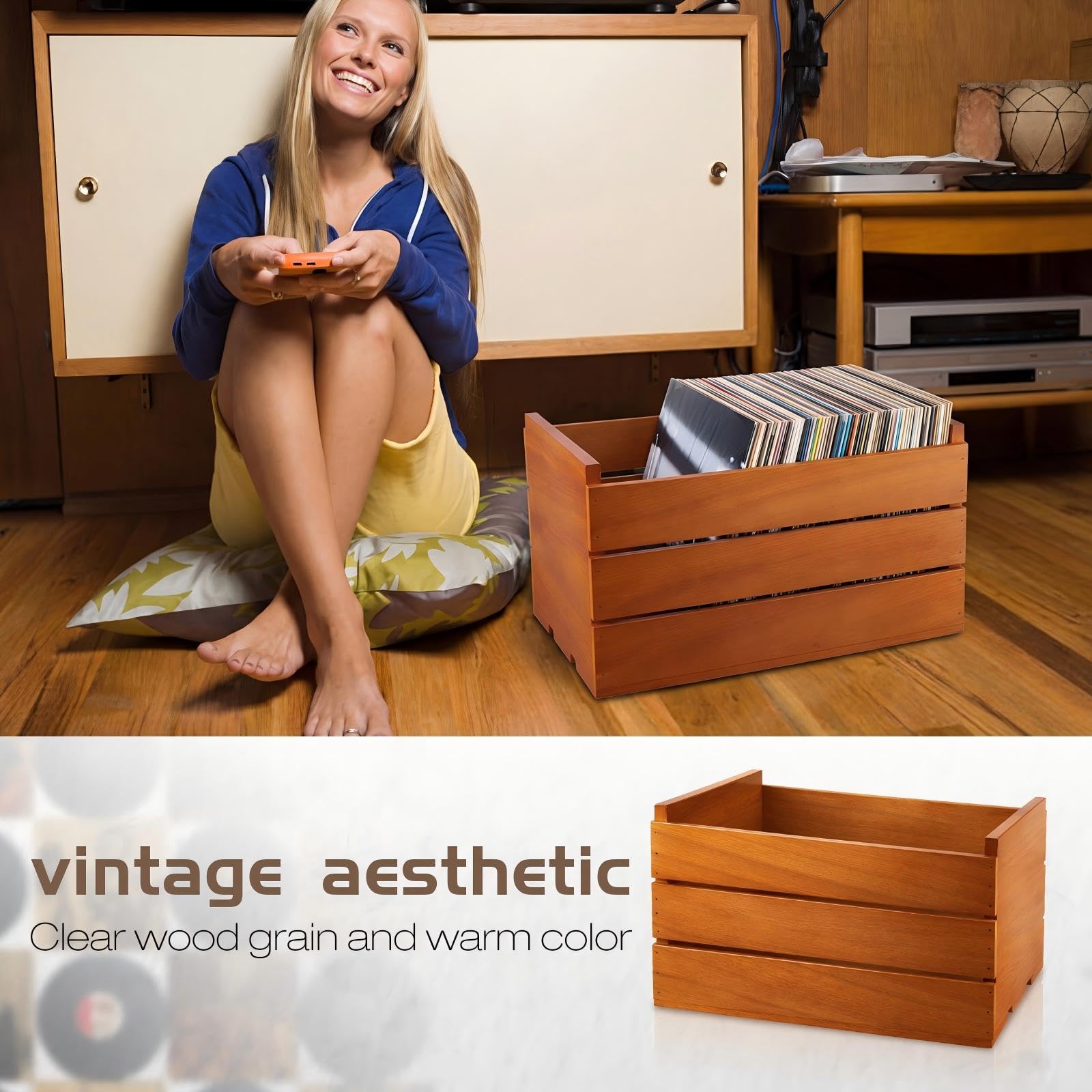 Amazon.com: Sintuff 2 Pcs Wooden Vinyl Record Storage Crate for 7