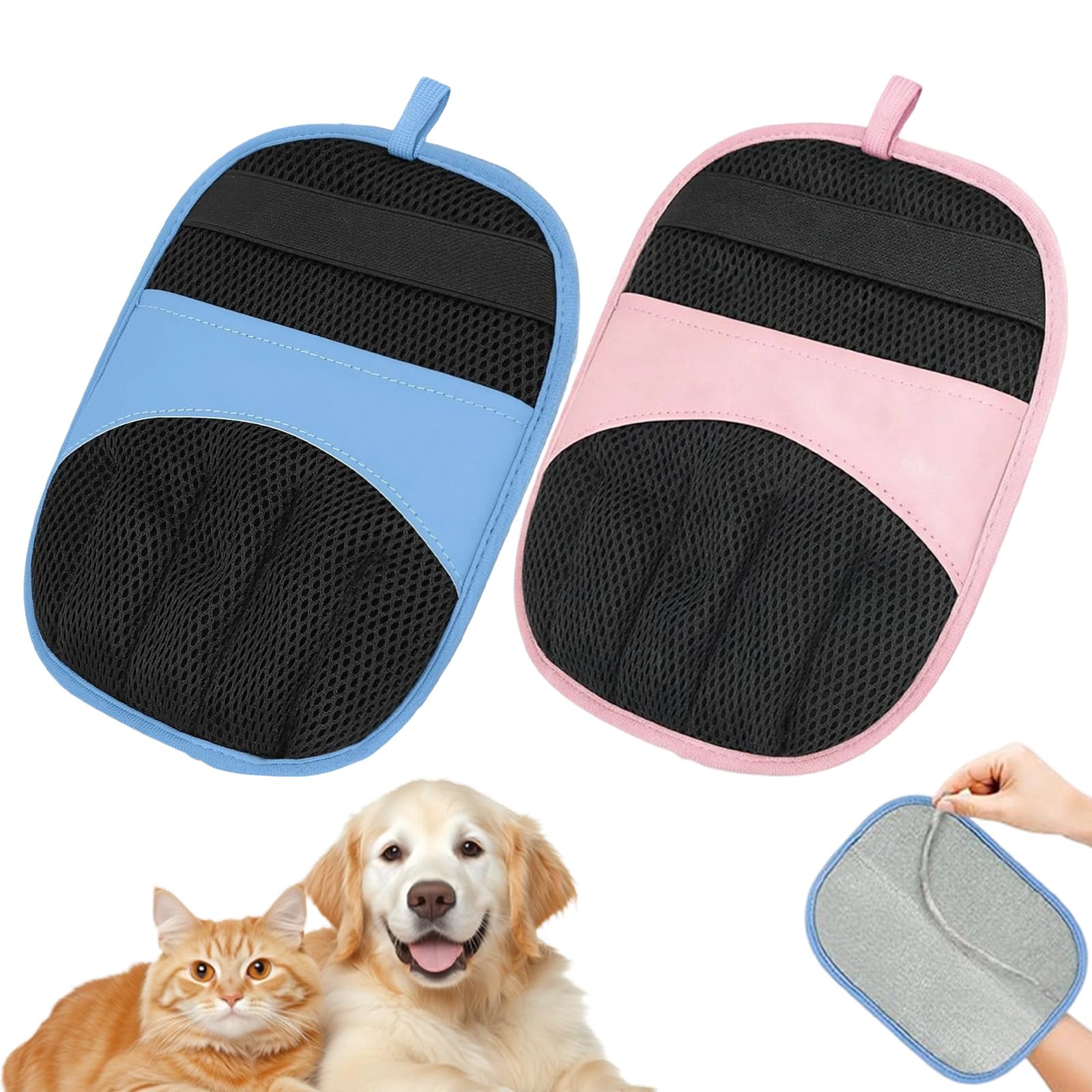 Thhiit 2 Pack Pet Hair Removal Glove – Reusable Electrostatic Fur Remover for Dogs & Cats, Blue and Pink Set for Sofa, Clothes & Car Seats