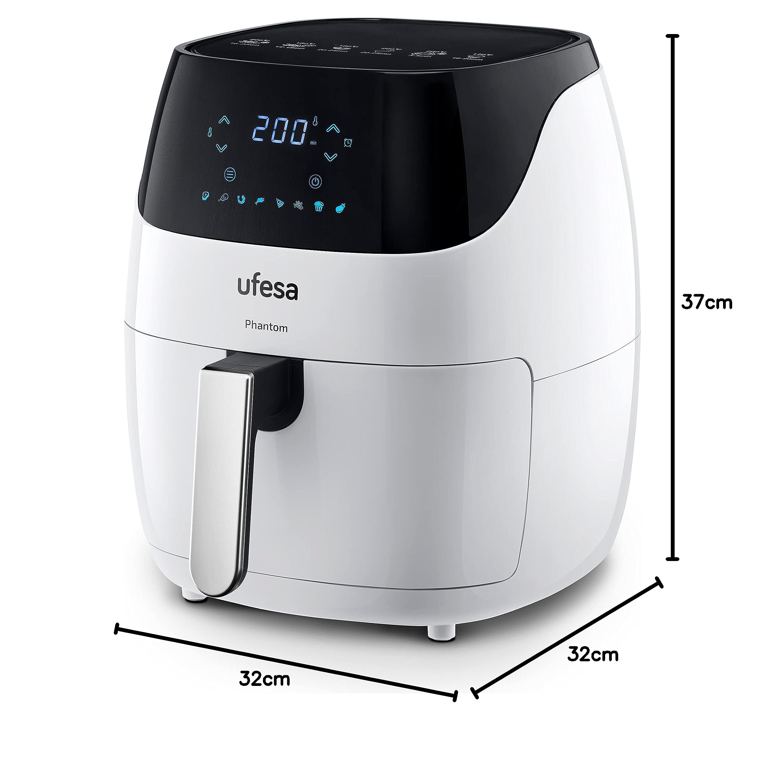 Ufesa AF5100 White Phantom, Fryer Air White Air Fryer z WIFI, 5 l, ekran dotykowy, 8 programów, 1500 W, aplikacja z przepisami, timer i regulowana temperatura, nieprzywierająca wanna i taca