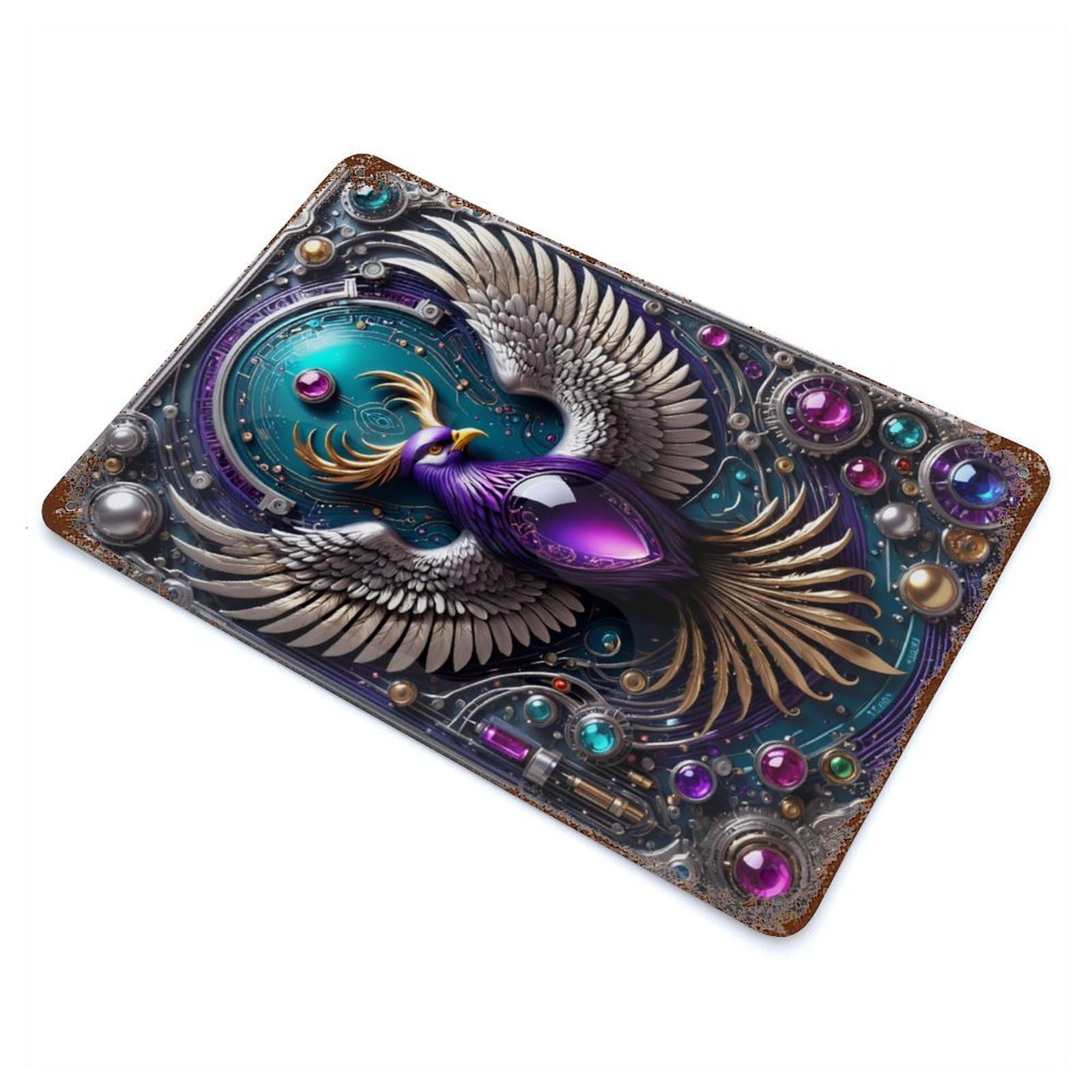 Future Steampunk Phoenix Aged Metal Wall Plaque 11.8"x7.9", for Living Room, Hallway And Home Decor, Shabby Chic Decor