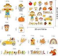 Vista 5 de Whaline 40 calcomanías de gel grueso para ventana de Acción de Gracias, espantapájaros, calabaza, hojas de arce, manzanas, calcomanías de gel