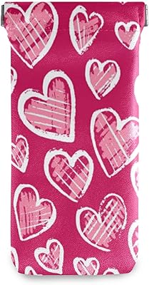susiyo Romantic Hearts Glasses Case Portable Microfiber PU Leather Soft Sunglasses Bag Eyeglasses Pouch Holder Squeeze Top for Women Men