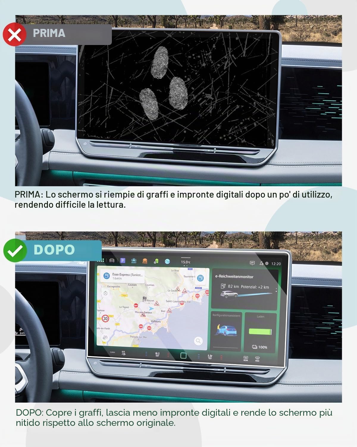 CDEFG Compatibile con VW Golf 8.5/Tiguan 3/Passat B9/ID.4/ID.5/Cupra Formentor Born Leon 2025 2024 Navigation Pellicola Protettiva Vetro Temperato Antigraffio 12,9 Pollici GPS Pellicola Protettiva