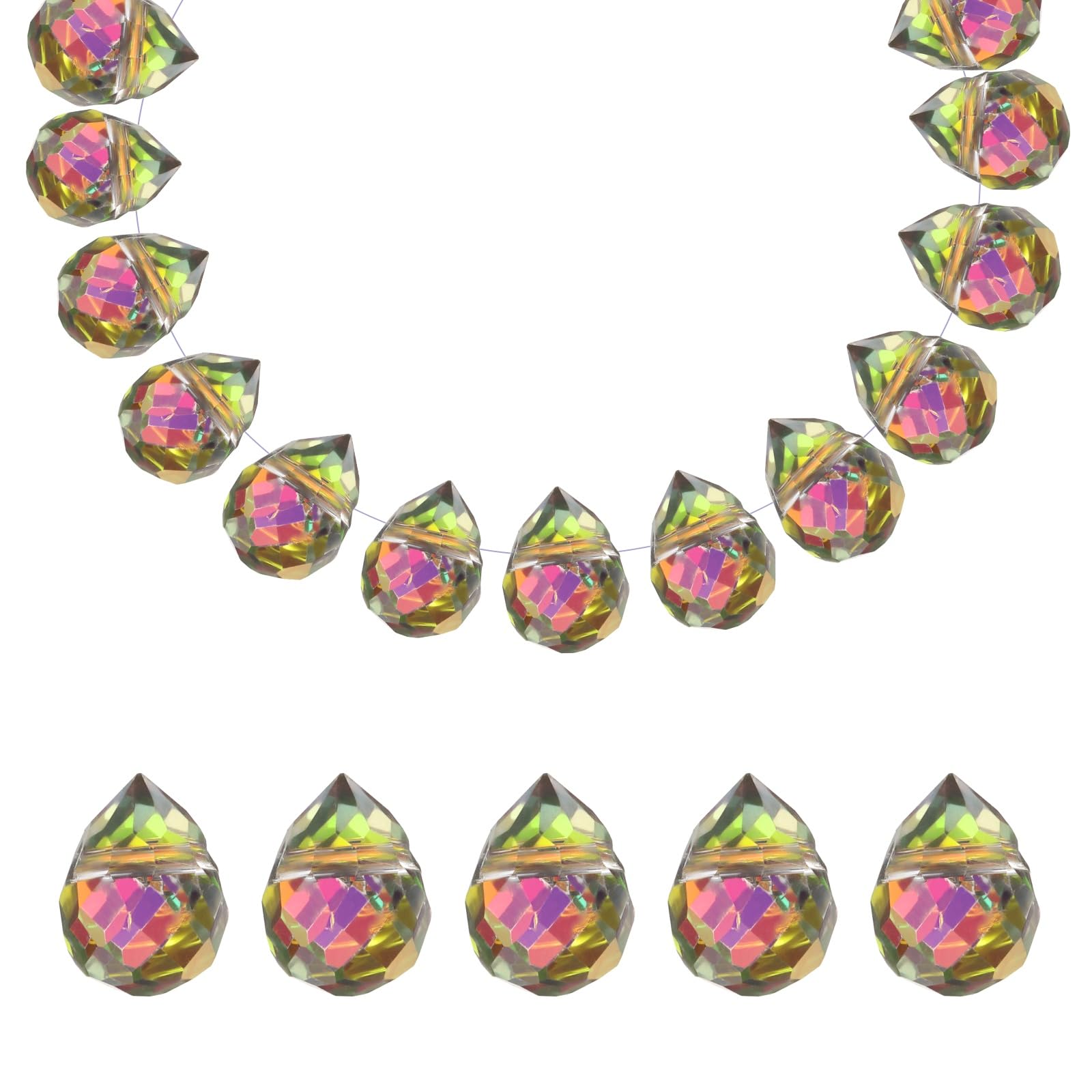 PATIKIL 50 Pcs Faceted Teardrop Crystal Beads,8x10mm Top Drilled Glass Beads Colorful Crystal Shiny Teardrop Dangle Charms for DIY Craft Necklace Bracelet Earring Jewelry Making, Dazzling