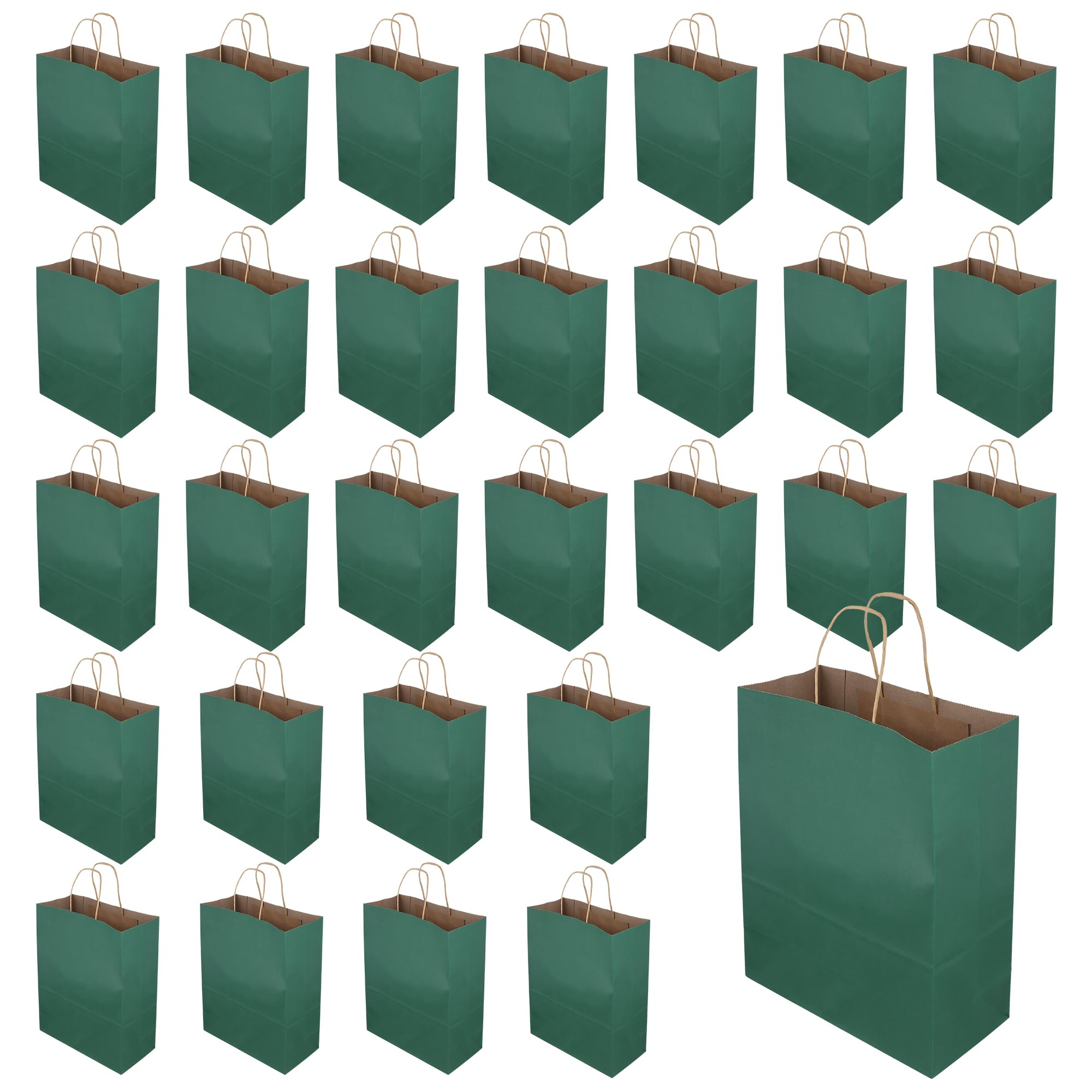 UNGFEI 30 PCS Green Paper Gift Bags with Handles, 26x32x12cm
