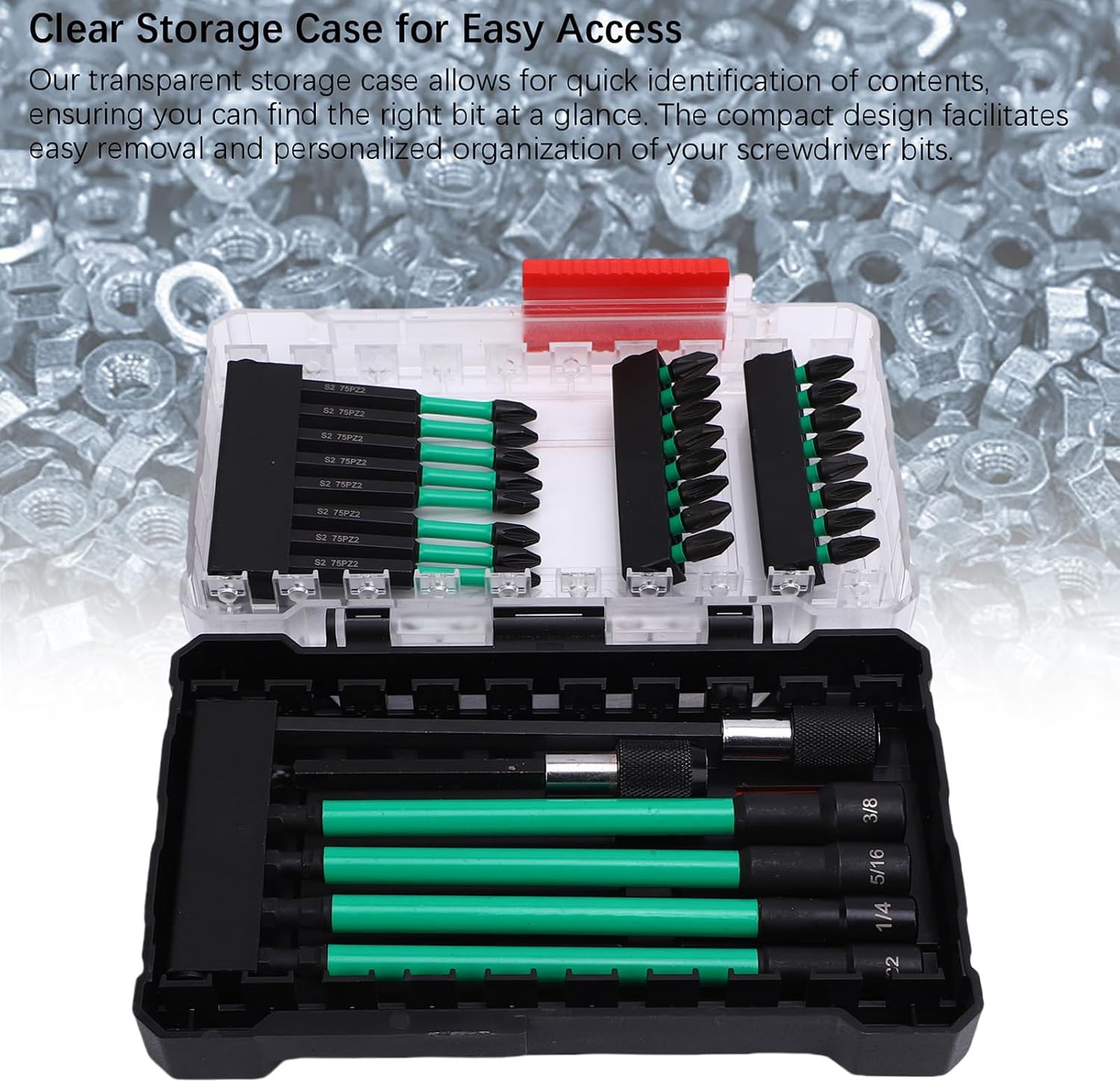 Fafeicy Impact Bit Set, 5 Piece S2 Alloy Steel Hex Shank Impact Driver Bits with Buffer Zone for Wood Metal Cement Drilling and Screw Driving