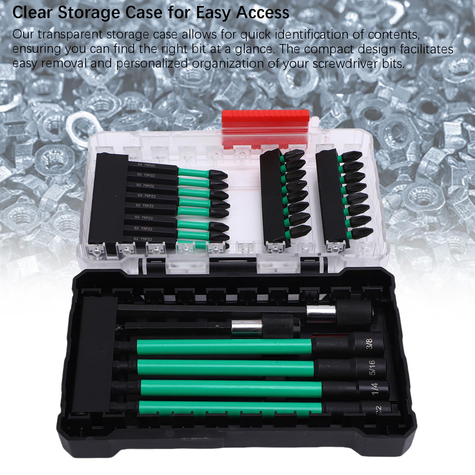 Set di punte per avvitatore a percussione, S2 da 30 pezzi con adattatore per barra di prolunga