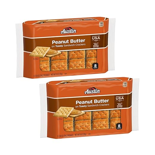 Sandwich Crackers, Single Serve Snack Crackers, Office and Kids Snacks, Peanut Butter on Toasty, 11 oz, 2 Pack