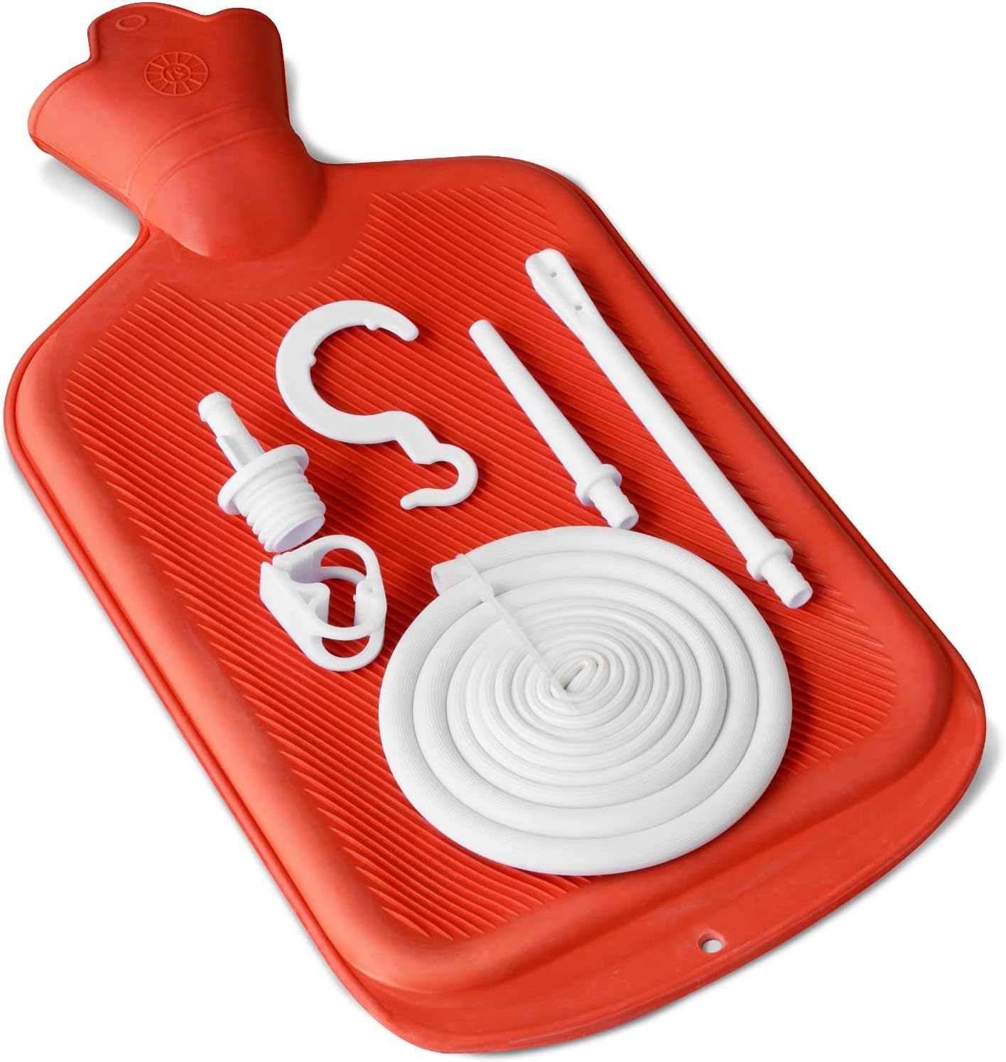 Douper Enema Bag Kit, 2 Quart Non-Toxic Home Water Coffee Colon Cleansing Kit, Reusable Rubber Enema Irrigator Shower Douche for Men Women with 5.04 Foot Long Soft Tube (Red)