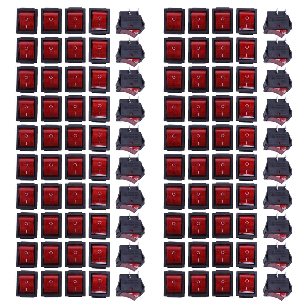 Jnchdghwa 100 x Red Illuminated Light On/Off DPST Boat Rocker Switch 16A/250V 20A/125V AC