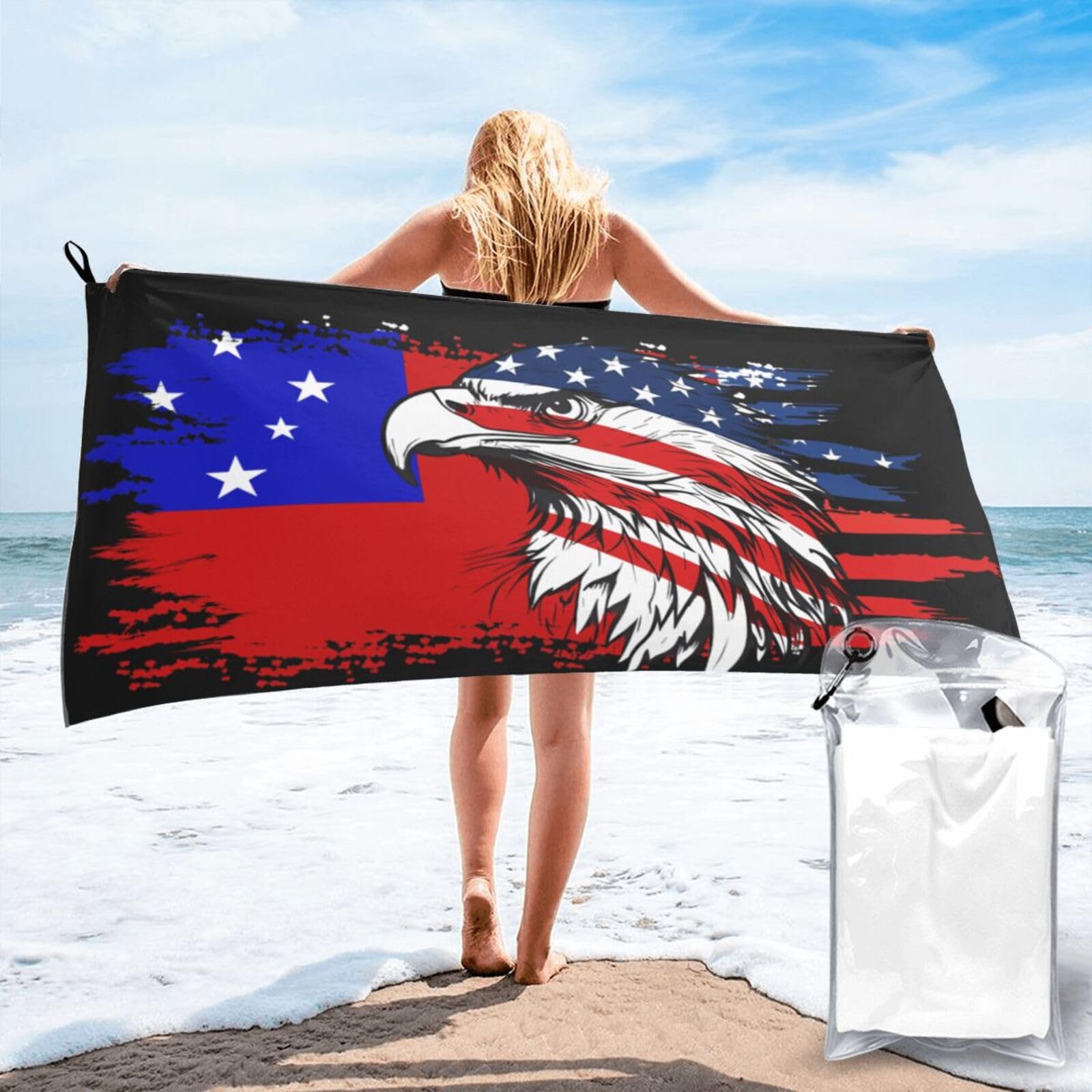 HACXZ America Flag and Samoa Samoan Flag Microfiber Beach Towel Lightweight Absorbent Travel Pool for Men Women 31.5"X63"
