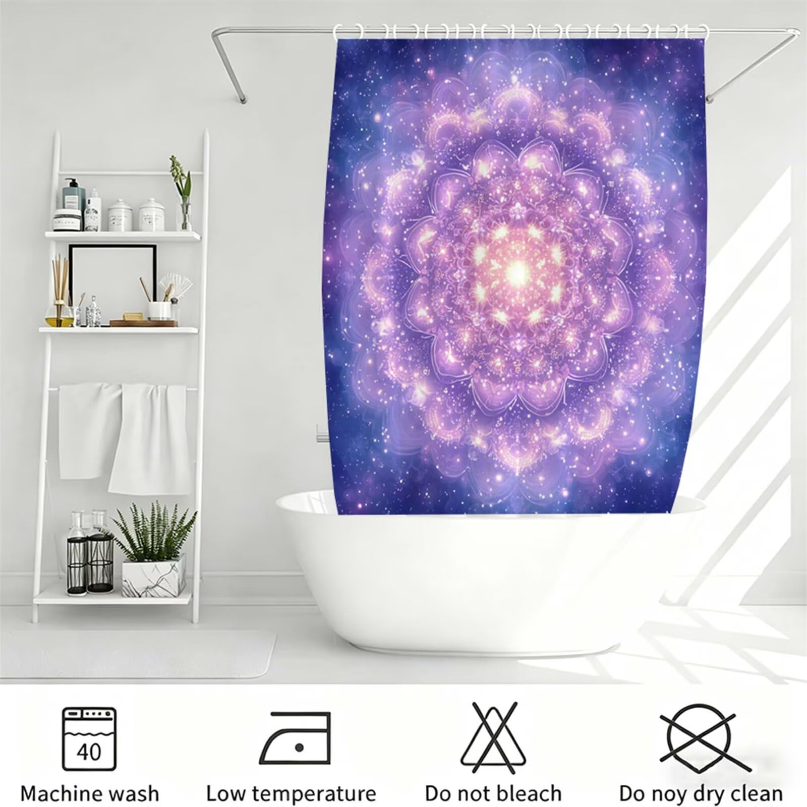Lilla Tenda Doccia 180x180cm, Tenda per Doccia Tessuto Poliestere Impermeabile Asciugatura Rapida con 12 Anelli, Tende Finestra Bagno e Vasca Pieghevole per Angolare Casa Shower Curtain Mandala J-598