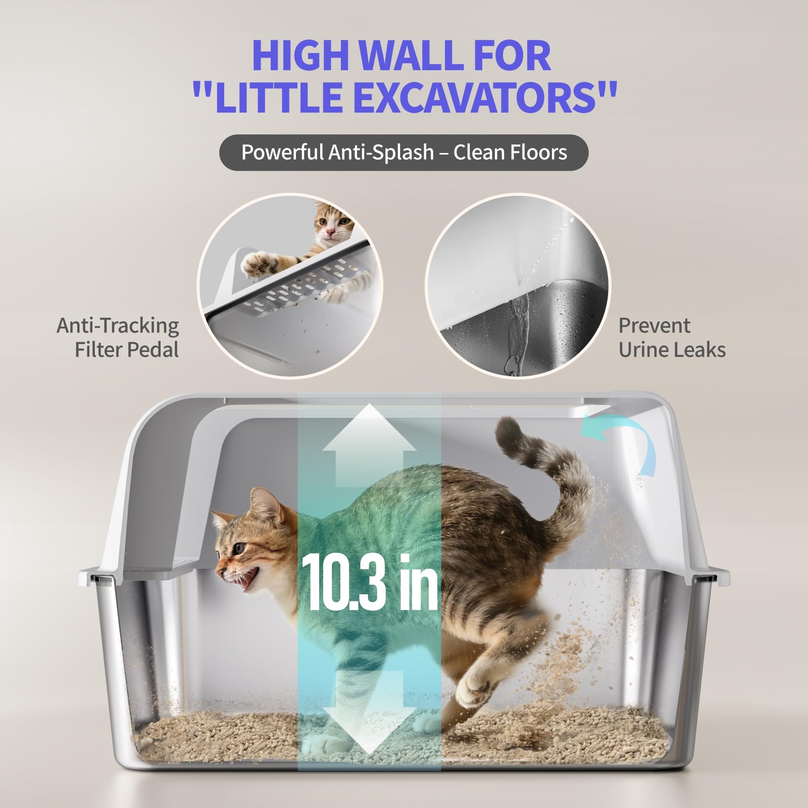 Stainless Steel Cat Litter Box for Kittens, 2 Pack Metal Kitty Litter Box with Scoop, Easy to Clean, No Stains, Anti-Leakage -Small (17.2" L x13.2 W x10.3 H) - image 3