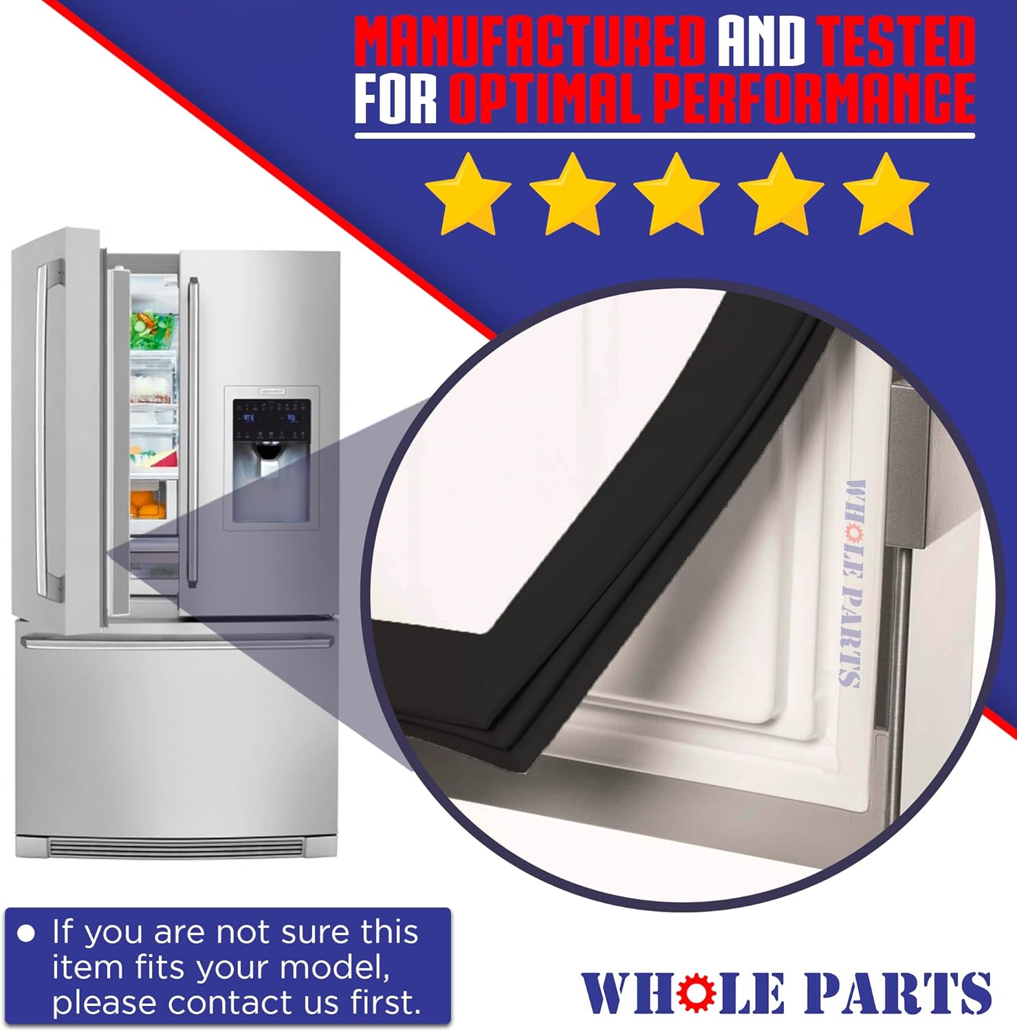 Whole Parts Refrigerator Freezer Door Seal Gasket (Magnetic Strip Inside, Black), Single Piece, Part# WR24X10079- Replacement & Compatible with Some GE Refrigerators