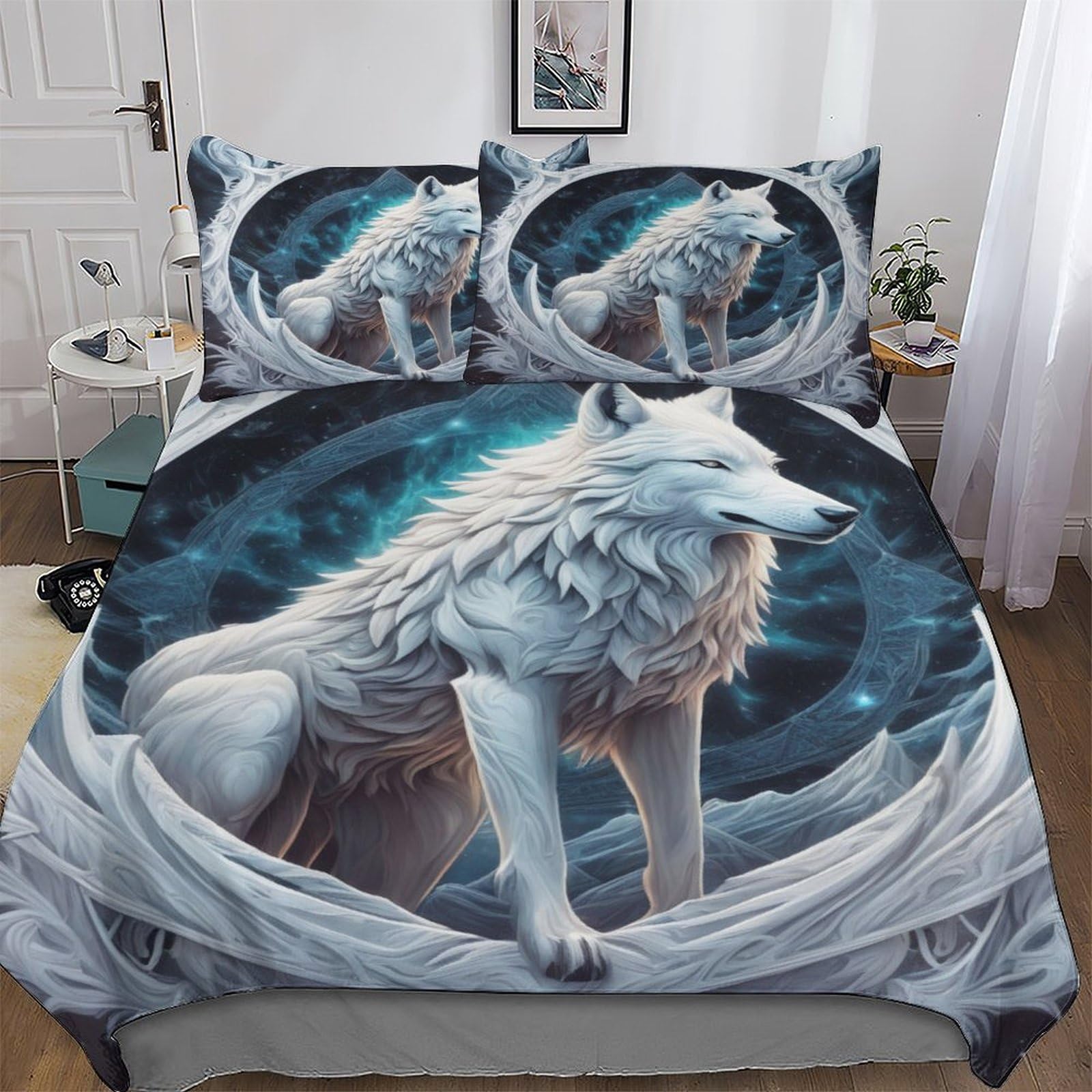Wolf Pattern Quilt Cover Super-Soft Bedding Set Polycotton Comforter Cover Comfortable & Durable Printed Duvet Cover Sets with Pillowcases for Adults Teenager Kids Single (135x200cm) — image 1