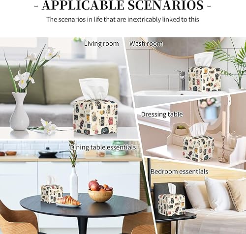 Miniatura 6 de Decorative Tissue Box Cover Square - Retro Camera Print Leather Cube Tissue Box Holder Paper Case, Organizer Dispenser for Modern Home &
