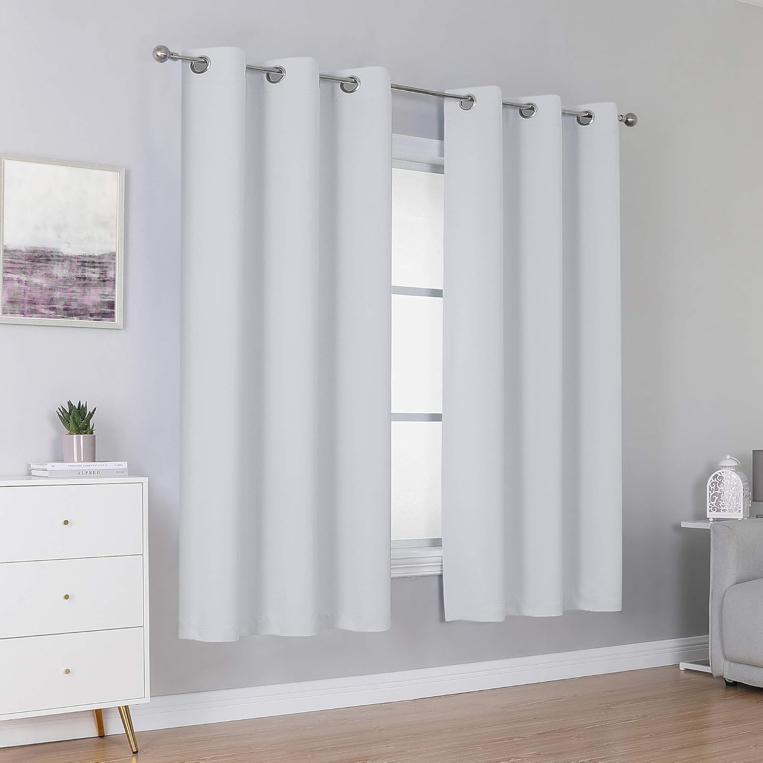 DUALIFE Greyish-white curtains, 160 cm long, thermally-insulated, room-darkening - Image 3