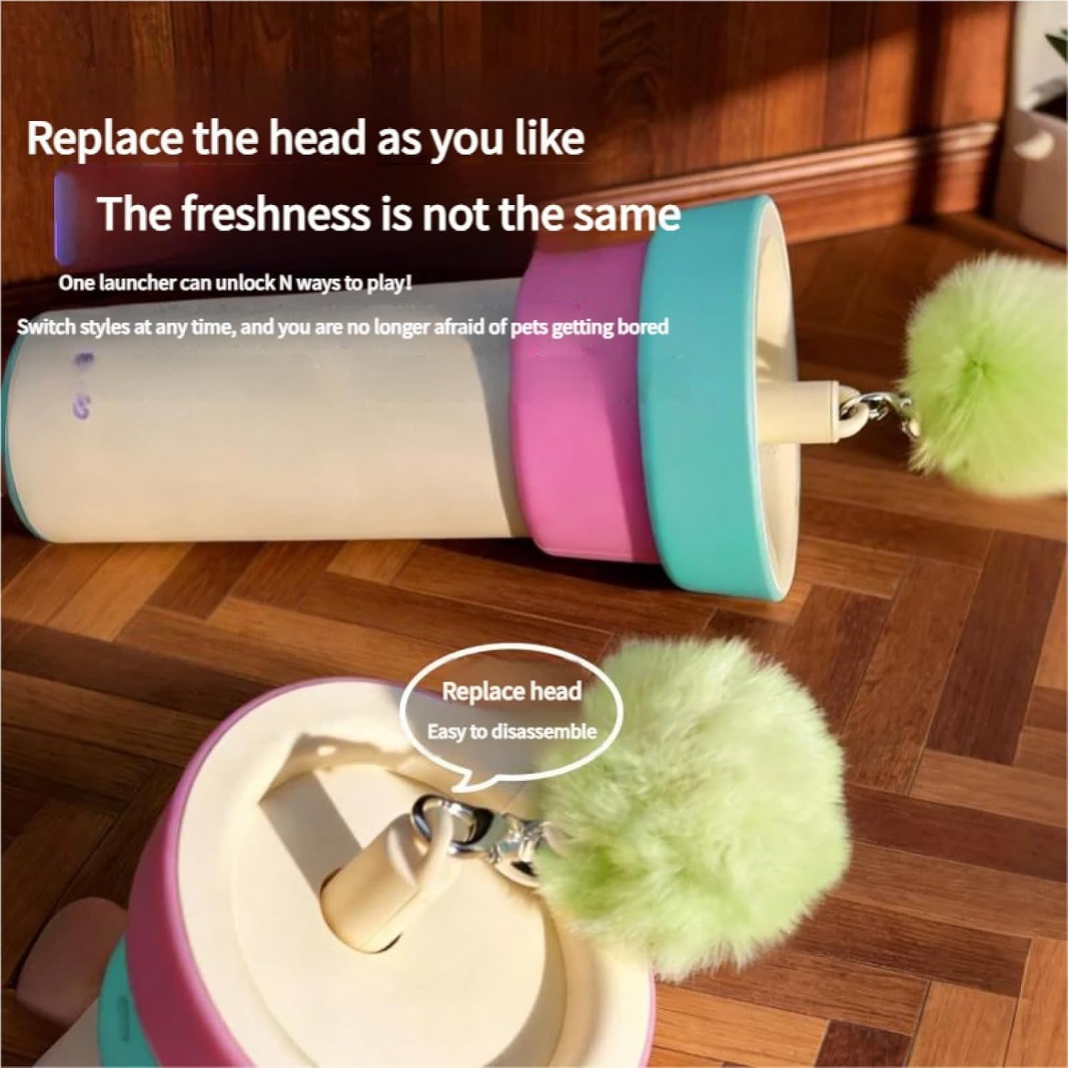 Générique Jouet Chat, Canne A Peche pour Chat avec Corde Telescopique, Jouet Interactif Electrique Lanceur De Balles pour Chats (A)
