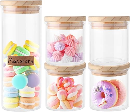 Miniatura 8 de Labvida Tarro de vidrio con tapa de madera de pino, tarros de almacenamiento decorativos y recipientes para encimera de cocina, 14.9oz36.5oz-22