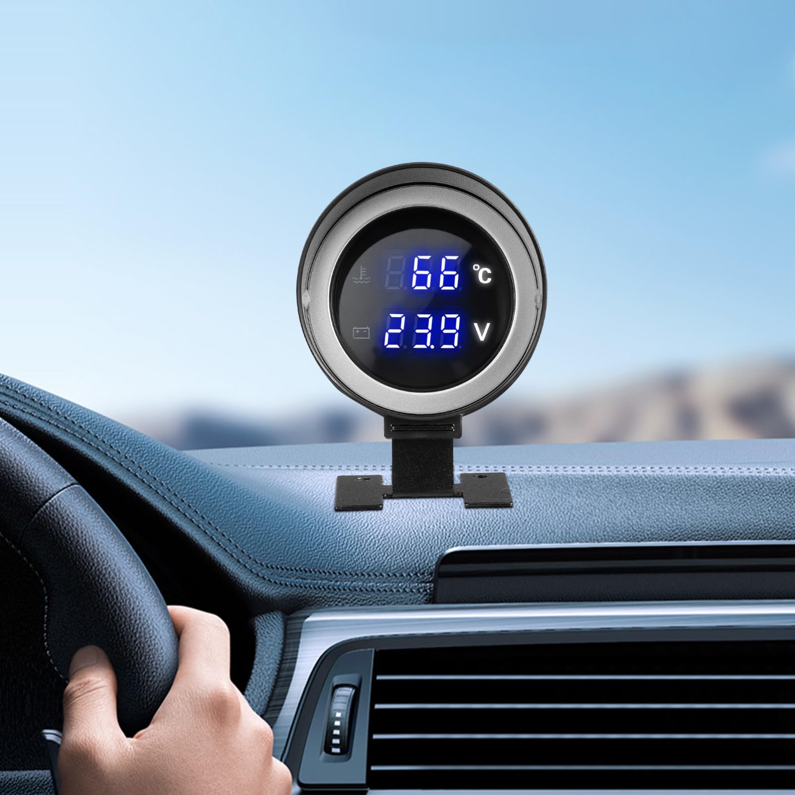 Indicatore Temperatura Acqua Auto Voltmetro Rotondo Nero