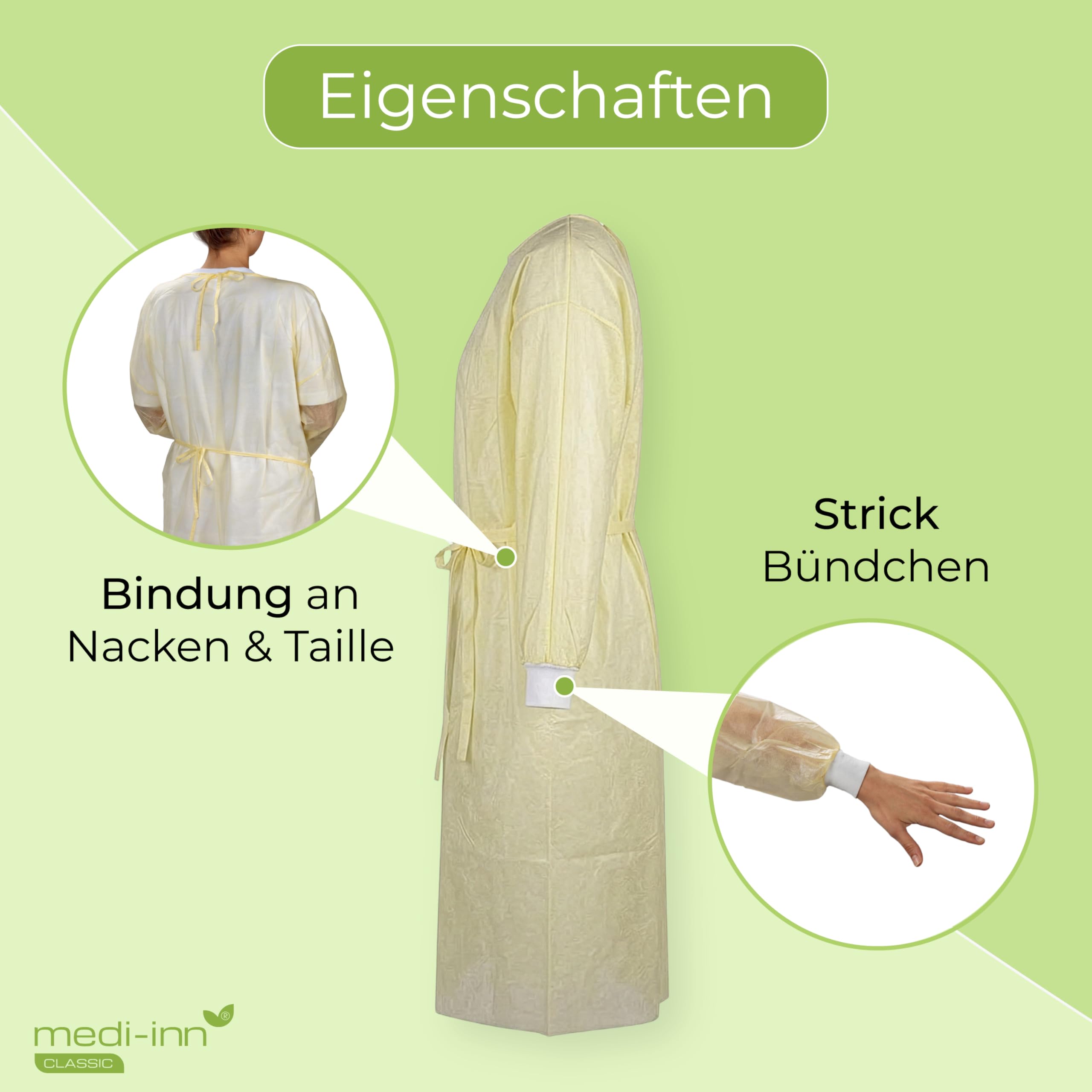 Medi-Inn Schutzkittel Camice Monouso MRSAPp Pe Giallo 139 x 139 cm 10 Pezzo