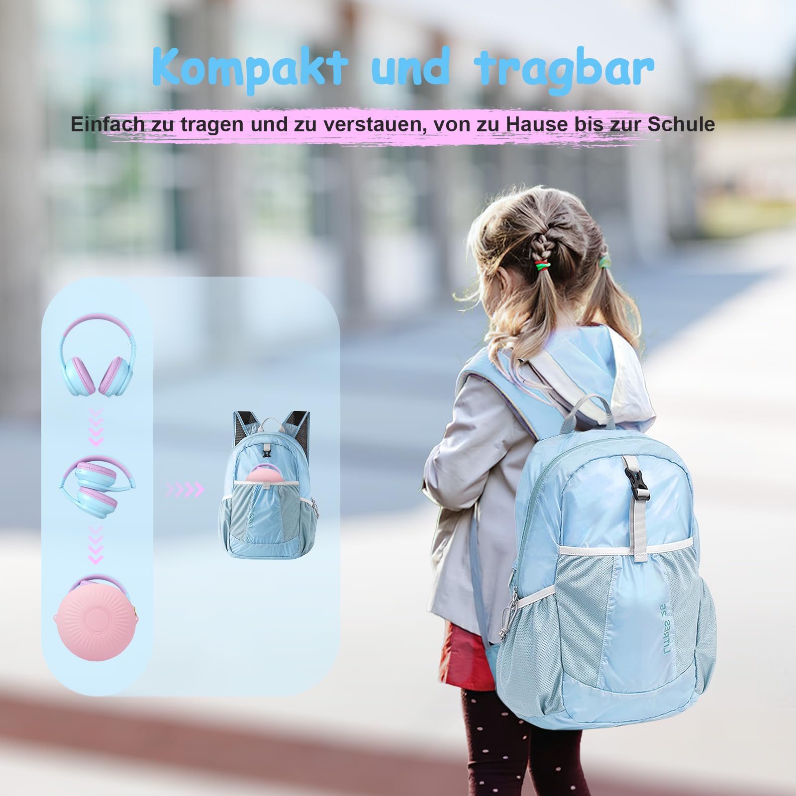 TONOSHARK Kinderkopfhörer Bluetooth | Bluetooth Kopfhörer Kinder | Noise Cancelling Kopfhoerer Kinder | Over-Ear | Kabellos | Mit Mikrofon | 60h Spielzeit - Für Schule/Reisen,Inkl. Tragetasche (Lila)