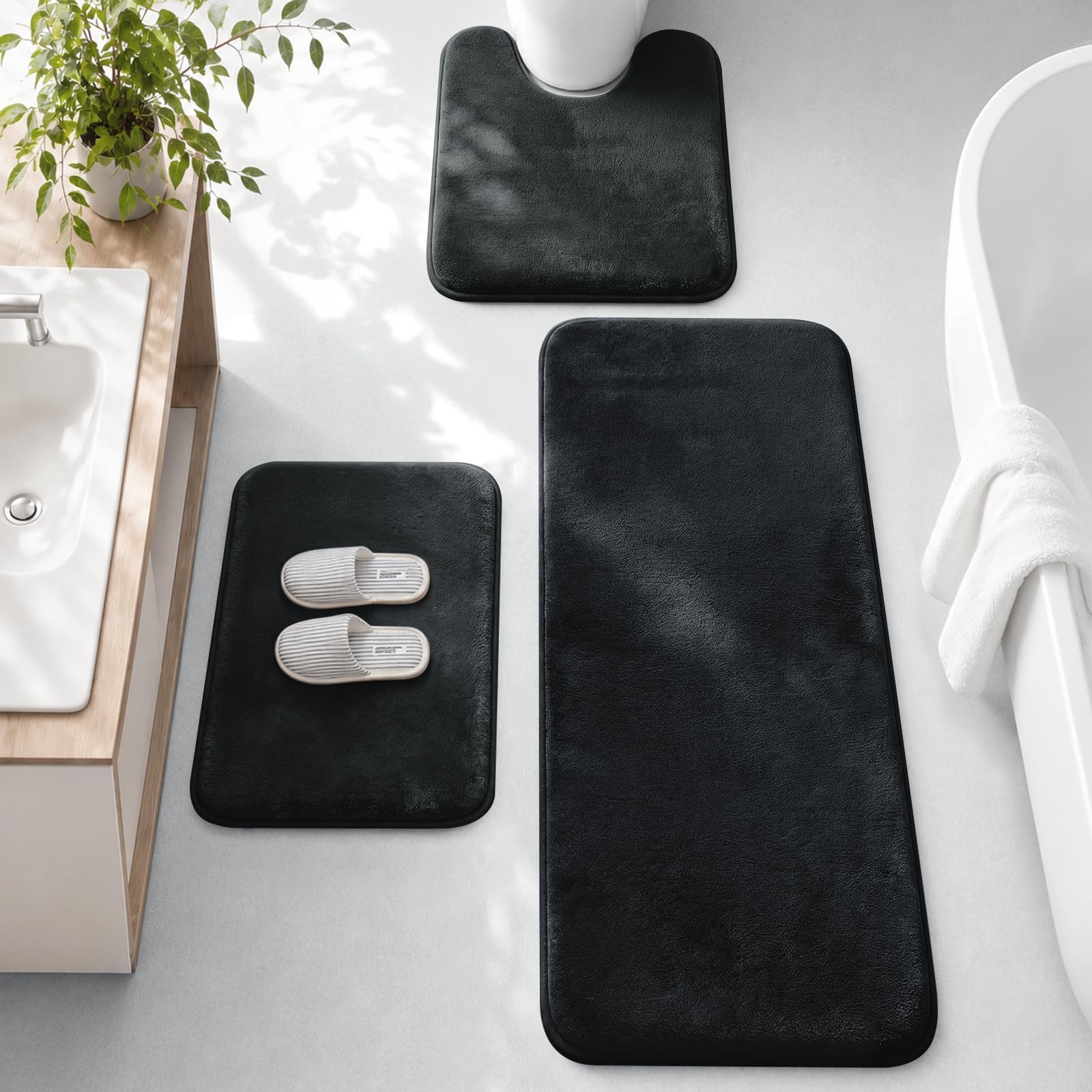 HUXMEYSON 3-Piece Memory Foam Bathroom Rug Set