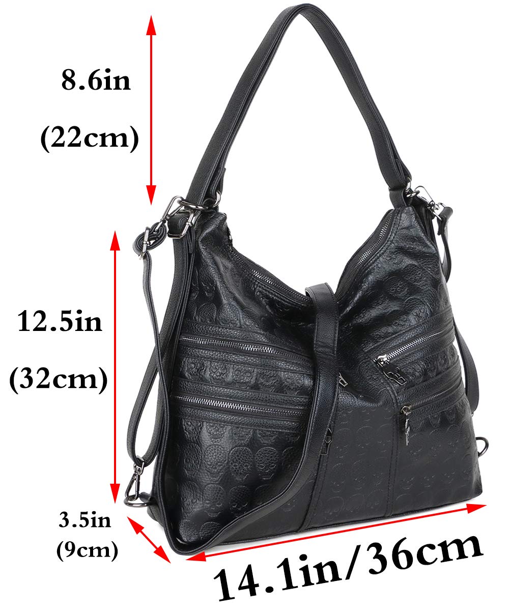 Bolso de mano con impresión para mujer, estilo punk, bolso de mano de gran capacidad, color negro