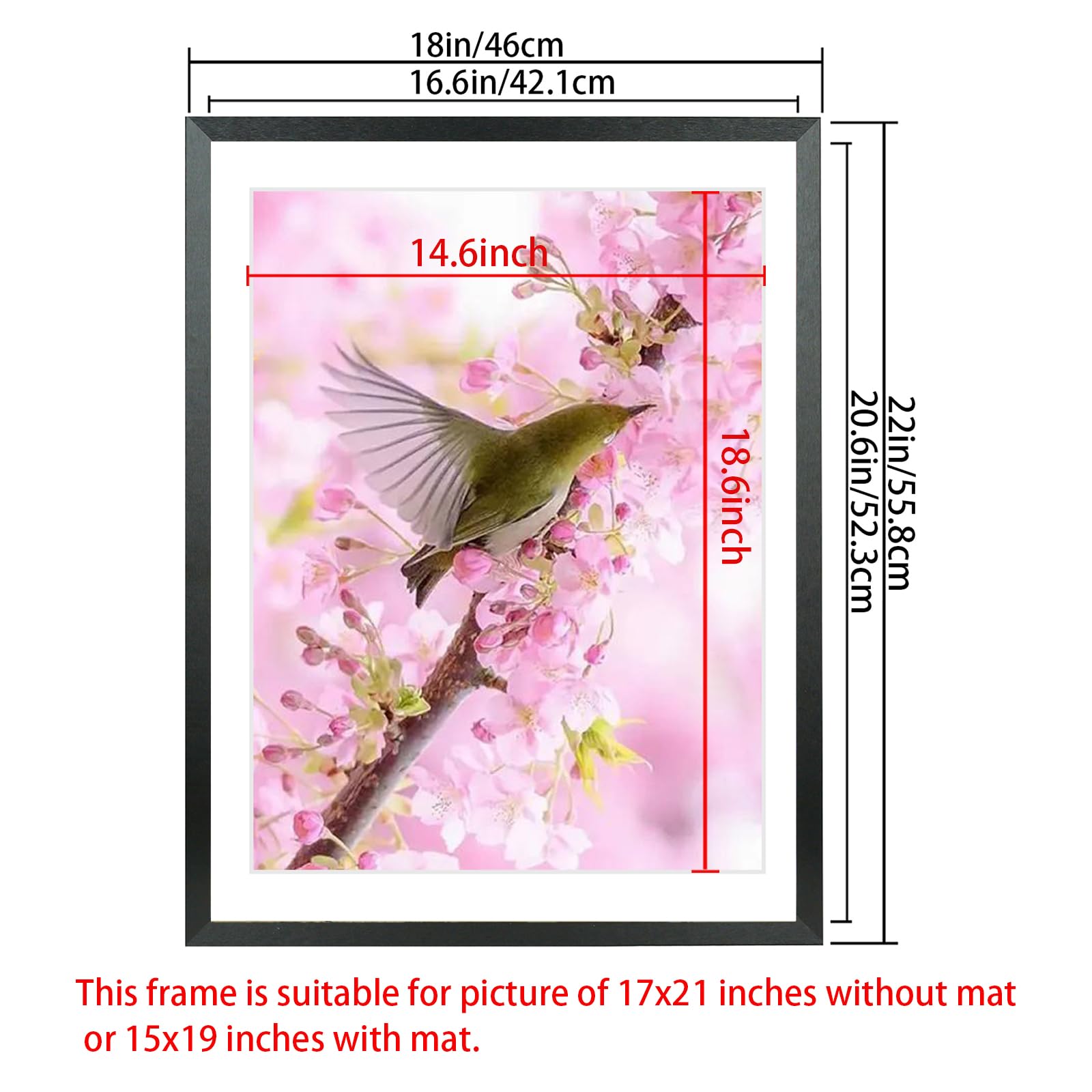 Mxtallup 17x21 Inch Picture Frame - Solid Wood, With Mat For 15x19 Photo, Black - View #7