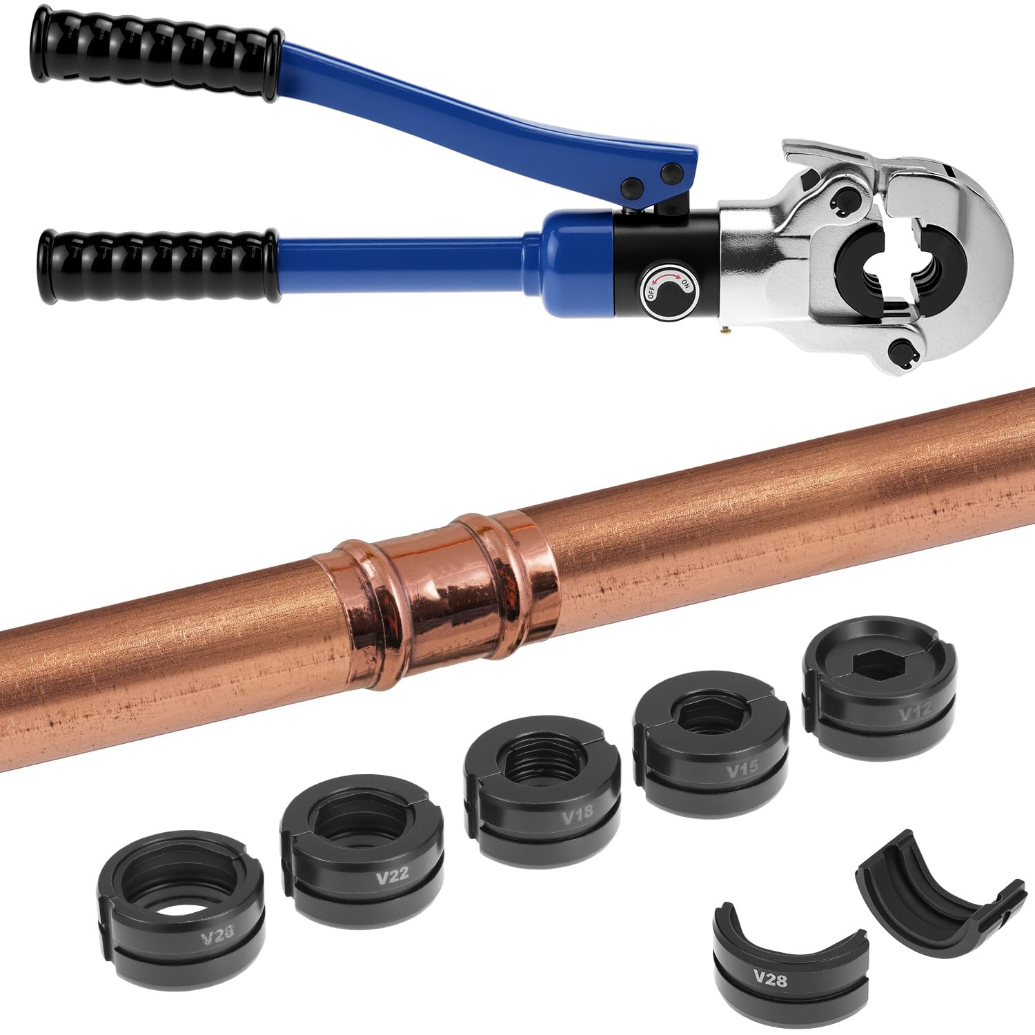 QWORK Szczypce do zaciskania rur, szczypce do zaciskania rur hydraulicznych TH16, TH20, TH25, TH26, TH32 i V12, V15, V18, V22, V28 mm, do rur aluminiowo-plastikowych i rur ze stali nierdzewnej