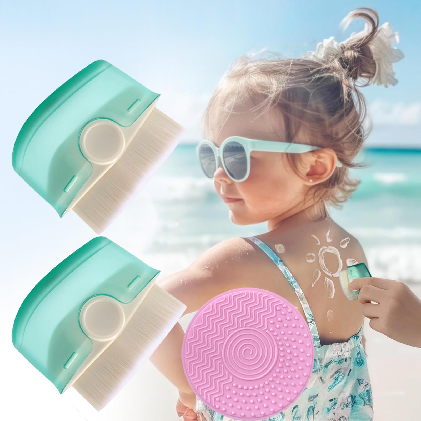 Photo 1 of 2 Pack Sunscreen Applicator for Kids, Sunscreen Brush Sunblock Brush Sun Lotion Applicator Makeup Brushes with Protective Caps