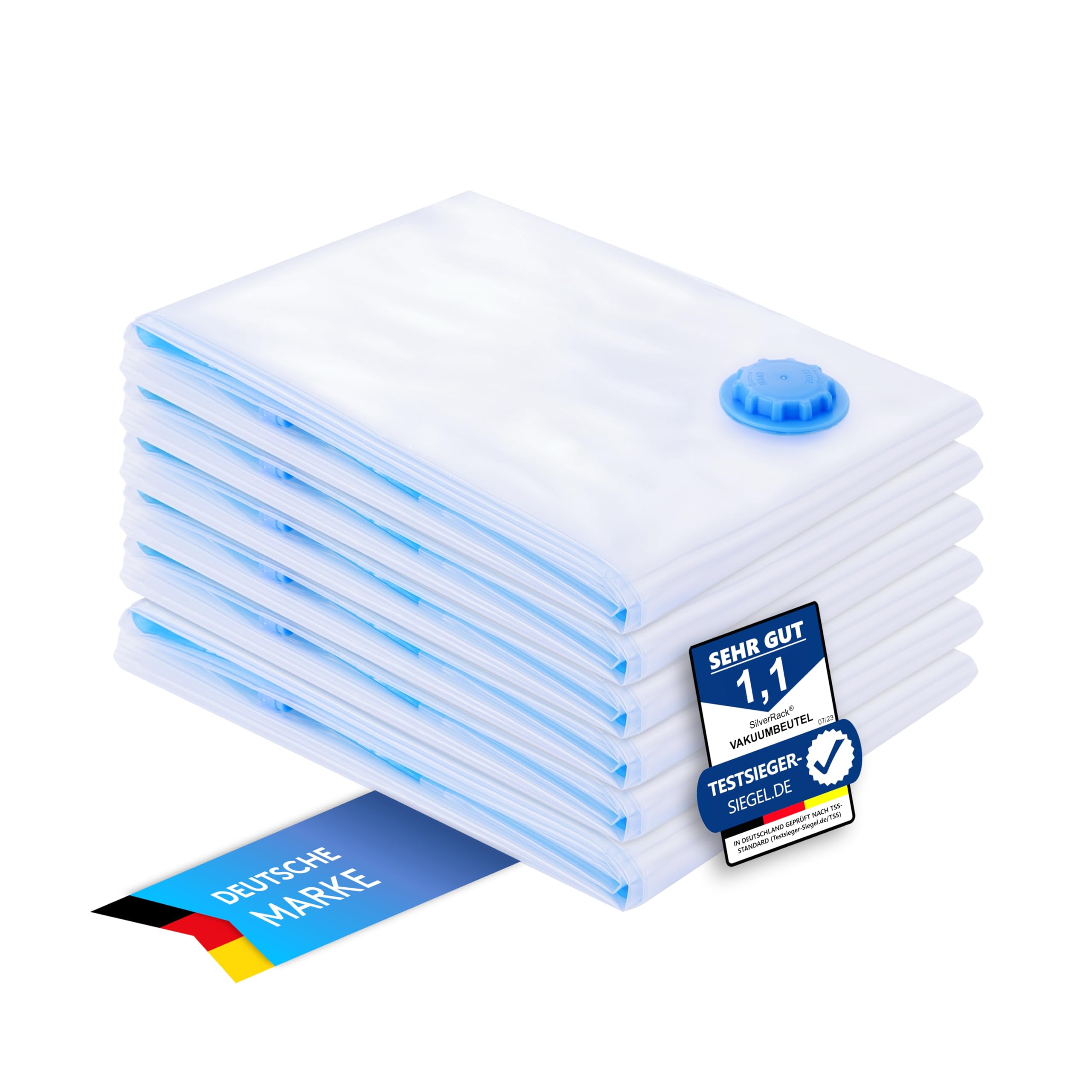 SilverRack Vakuumbeutel für Bettdecken XXL [6 Stück] (90x130 cm) - INKL. ETIKETTEN - Jumbo Vakuumtüten für Kleidung, Bettwäsche, Sitz-Kissen u. Decken - milbensicher u. hygienisch - 6er-Set XXL