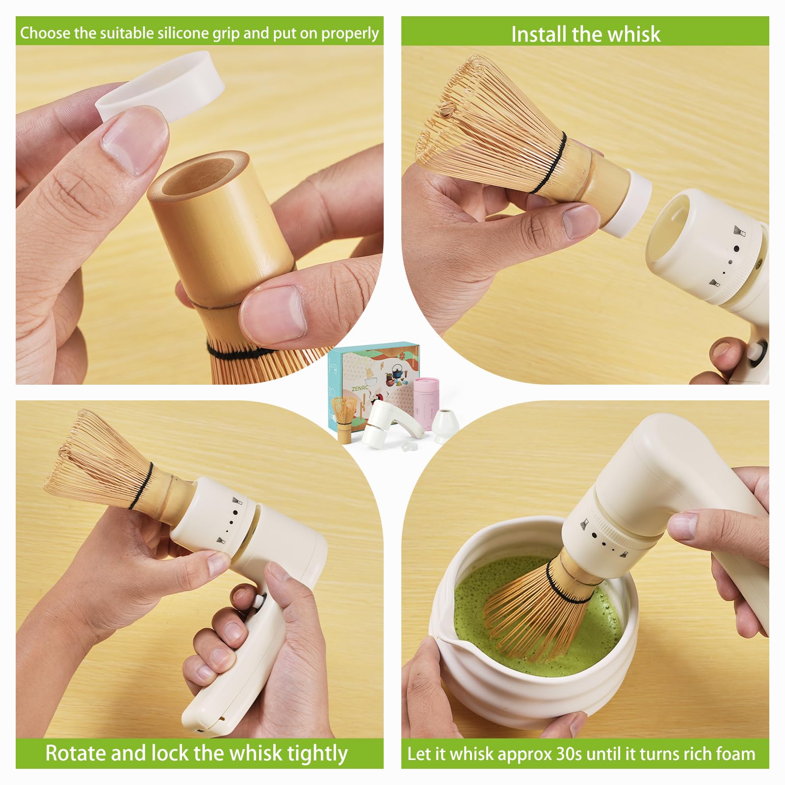 Matcha-Schneebesen aus Bambus mit Handbatterie, gepudert, automatisiert, Zeremonie, Chasen – elektrischer Mokka-Rührer – schönes tragbares Matcha-Set (Batterie nicht im Lieferumfang enthalten