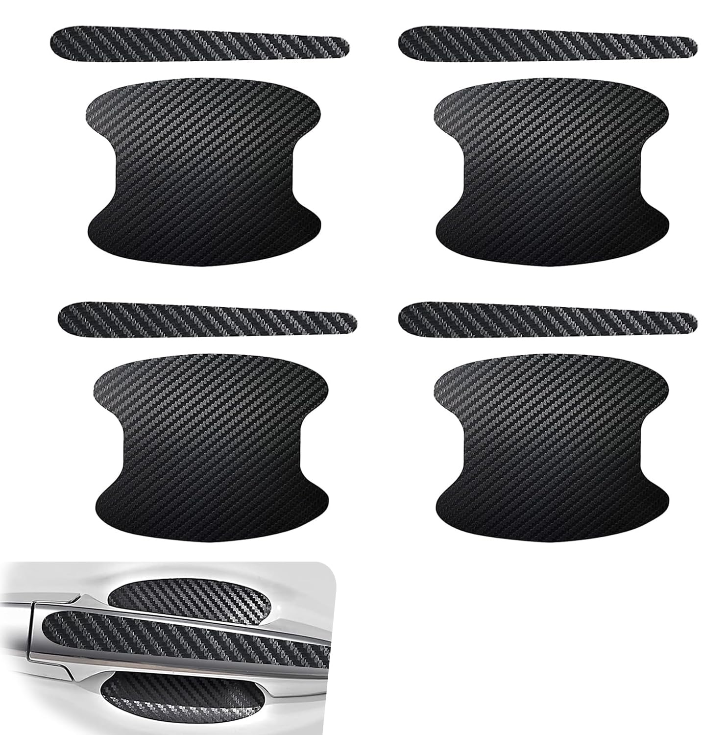 8 PCS Car Door Bowl and Handle Protector, Carbon Fiber Leather Anti-scratches Paint Guard, Water-proof Self-adhesive Vehicle Door Bowl Protection Film, Universal for Most Car Handle (Black)