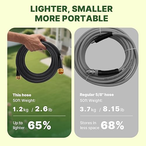 Miniatura 2 de Manguera de jardín plana ligera de 50 pies, manguera de agua tejida 800D con accesorios de aluminio y cobre de 34 pulgadas con 2 arandelas de goma,