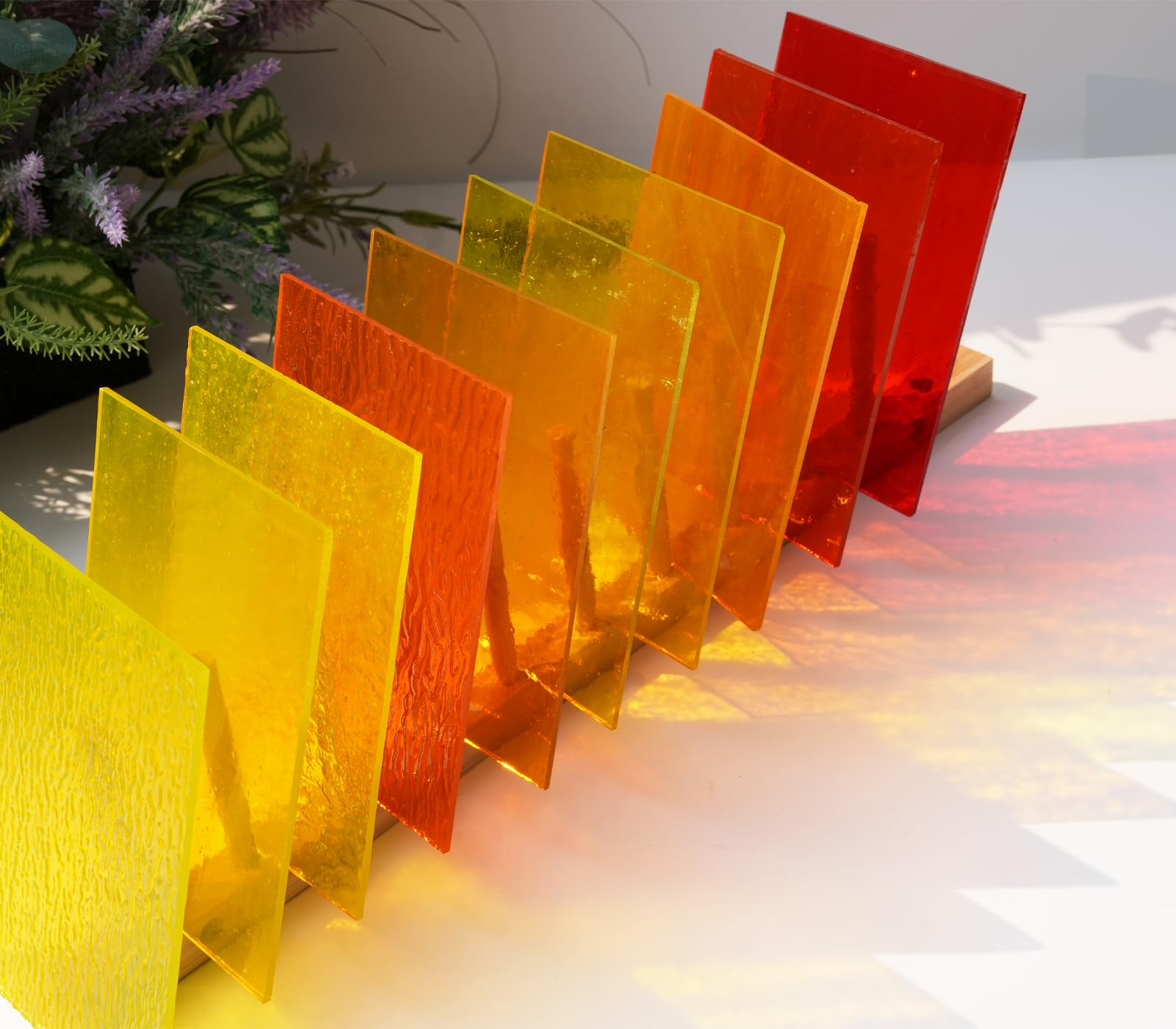 Texturierte transparente Glasplatten – 10 Stück Gelb & Orange gemischt, 10,2 x 15,2 cm für DIY-Bastelarbeiten, Mosaike, Buntglas-Projekte, klare farbige Mosaik-Stücke für Dekoration