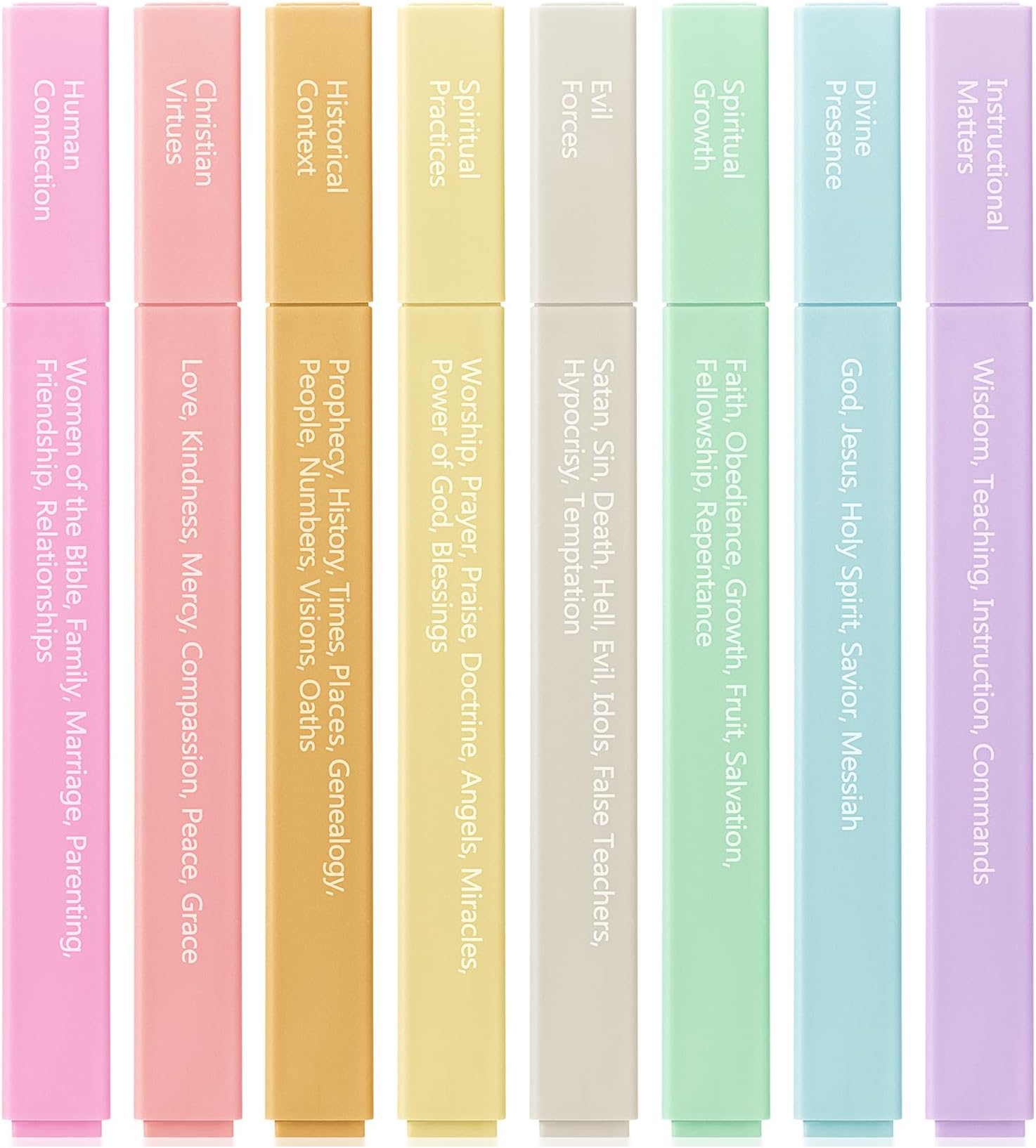 Bible Highlighters with Color-Coding System, 8 Pack, Soft Chisel Tip, Aesthetic Highlighters Assorted Colors, Fast Drying Bible Markers No Bleed Through for Journaling and Underlining
