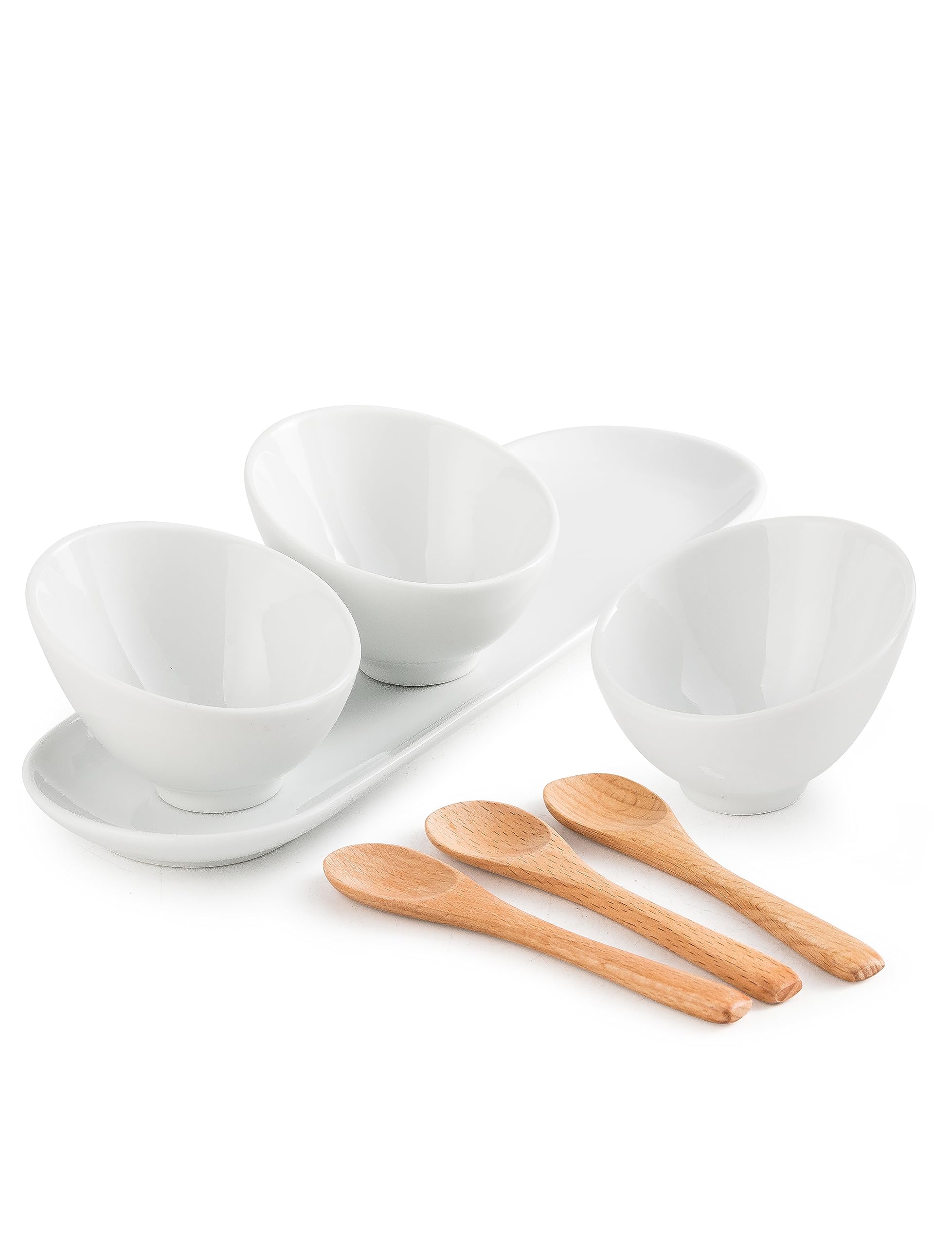 Cormomu Chip & Dip Serving Set with Serving Tray and Wooden Spoon, 4
