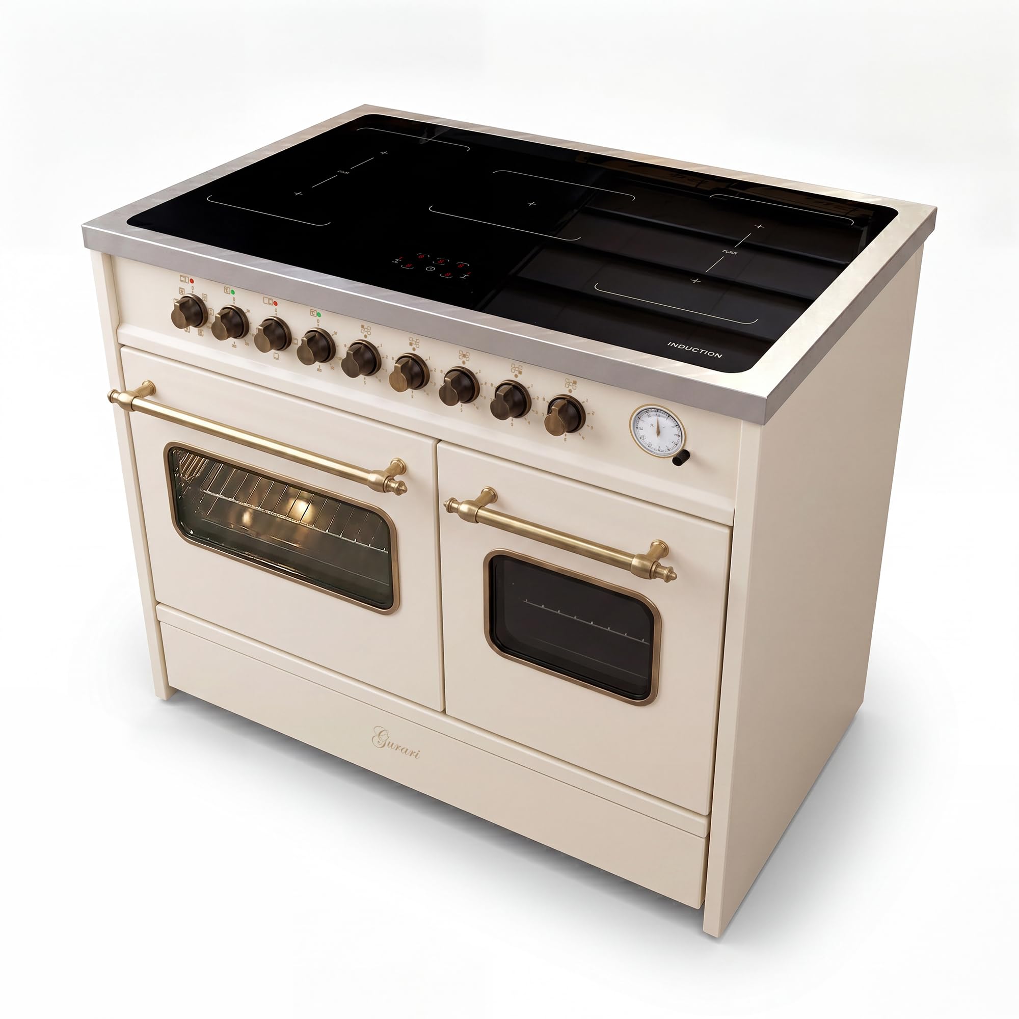 Gurari Induktions Standherd 90 cm GCH E 913 DF CR • Retro Range Cooker Creme • 2 Backöfen • 5 Induktionszonen mit 2 Flexzonen & Booster • Easy Clean Emaille • Premium Elektroherd
