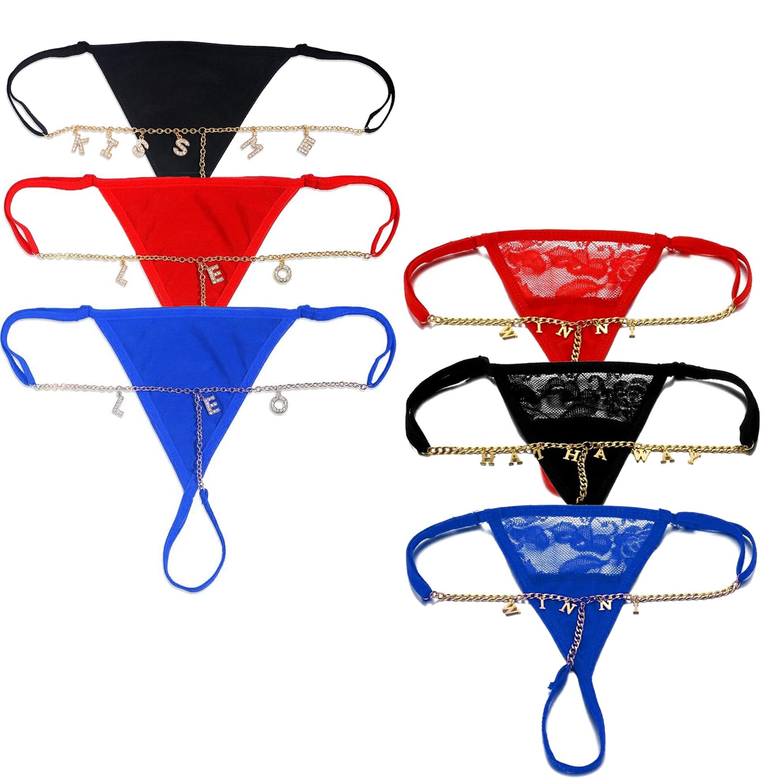 Ppetaul Women's Pattern06 Custom Thong - Personalized Thongs With Name Customized Panties For Rhinestone Golden Letters G-String Thongs, One Size
