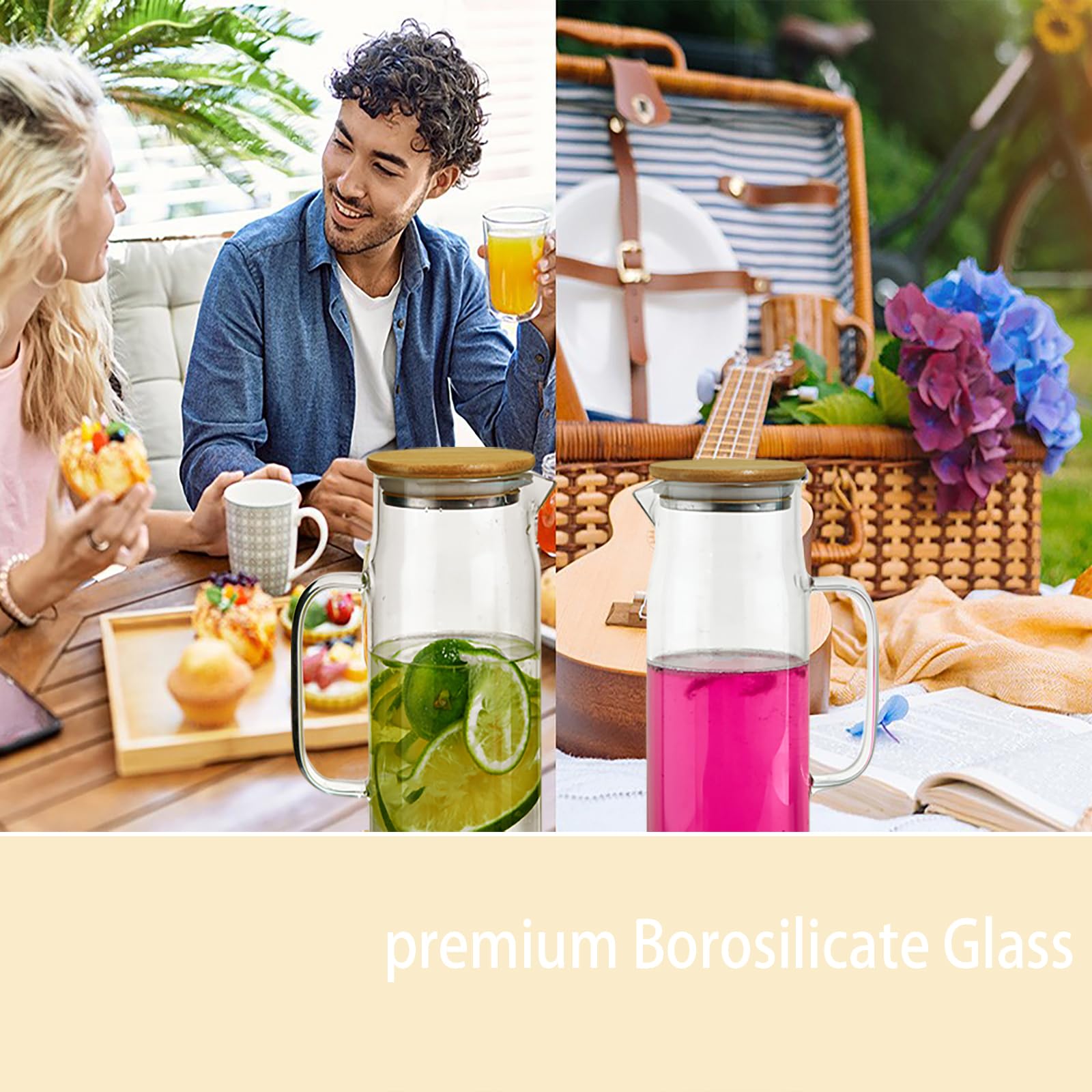 Lot De 2 Pichets En Verre 1 Litre – Avec Couvercle Et Poignée, Pour Réfrigérateur Ou Table, Lavables Au Lave-vaisselle - 9