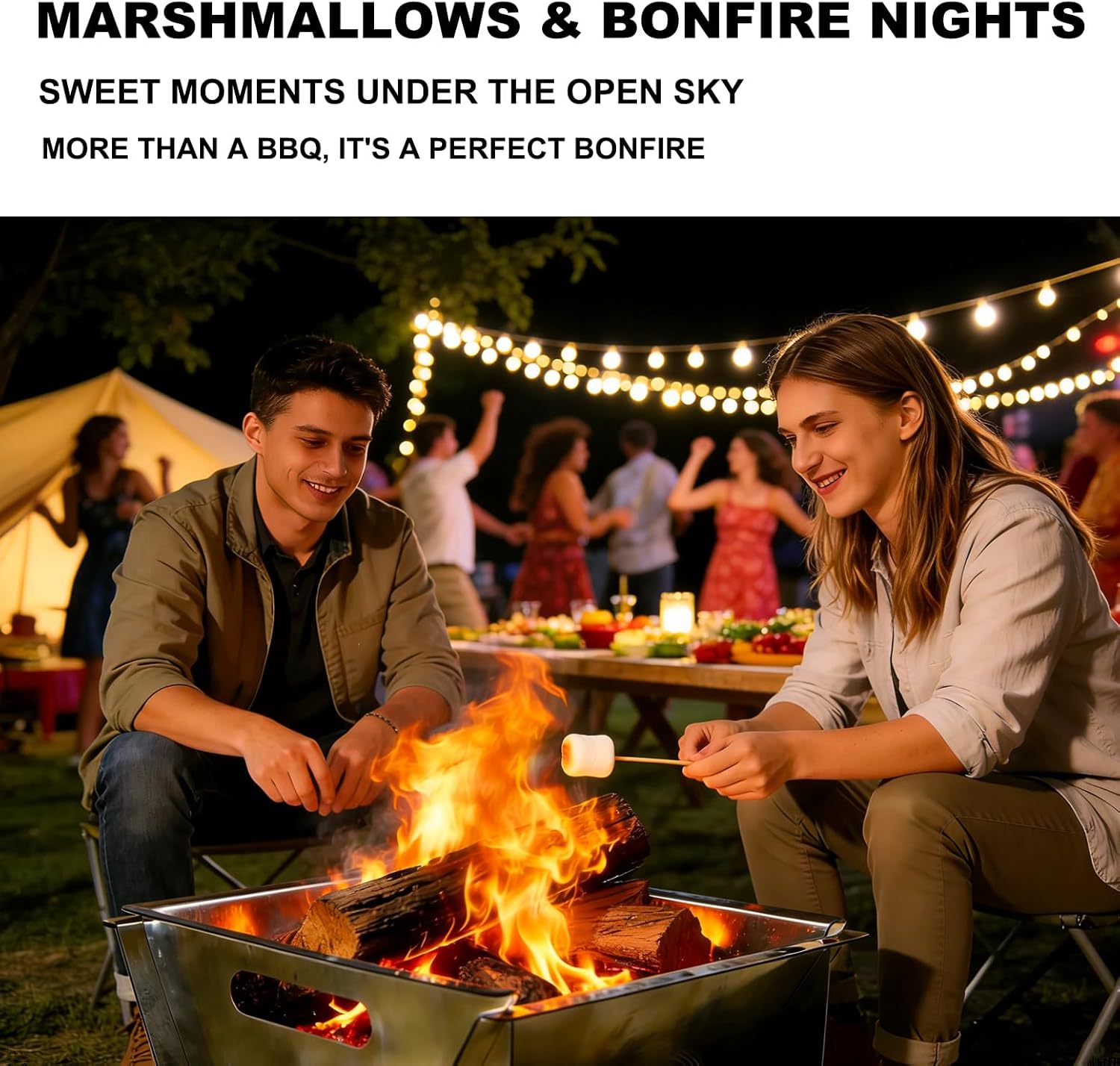 Portable Charcoal Grill 2-in-1 Fire Pit, 304 Stainless Steel Grate, Paint-Free Galvanized Steel, Easy Assembly with Storage Bag for Camping Backyard BBQ Picnic