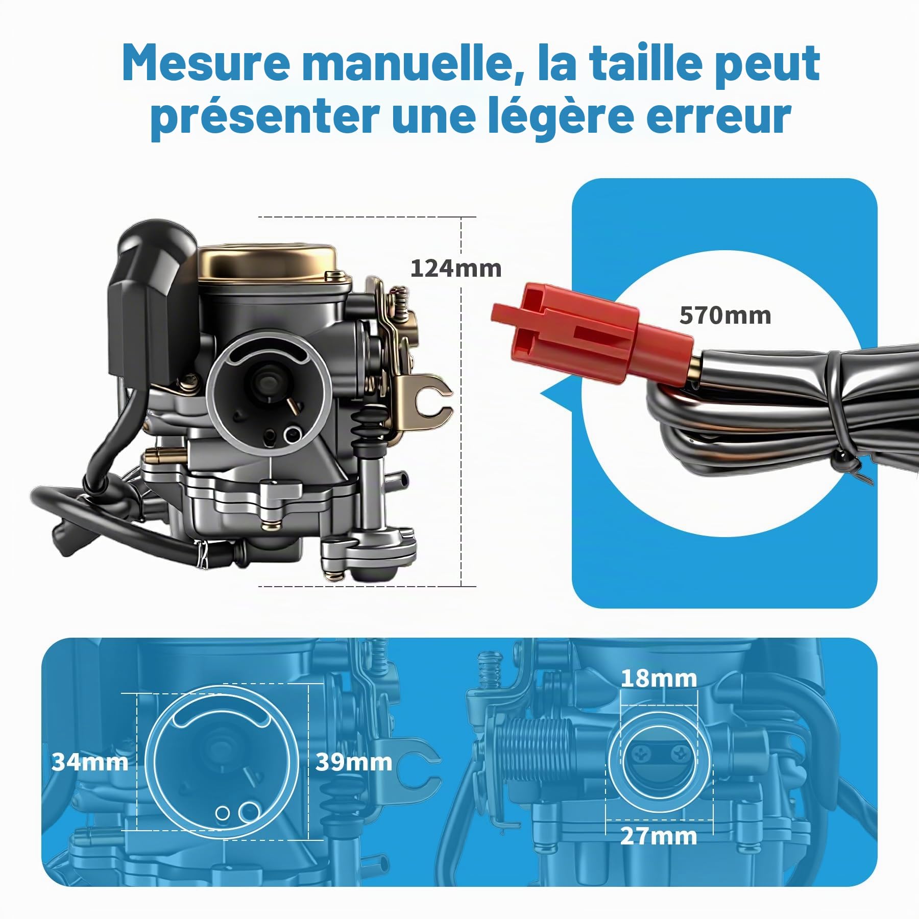 Carburateur à Scooter 50cc Carburateur 18mm pour Rex RS 400 /RS 450 /RS 460 /GY6 50cc E-Choke