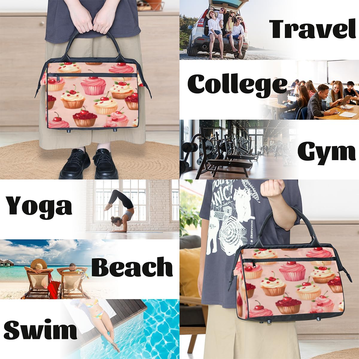 Cake Overnight Weekender Bag for Women Men Travel Duffel Bags Waterproof Luggage Carry on Sports Yoga Gym Bag